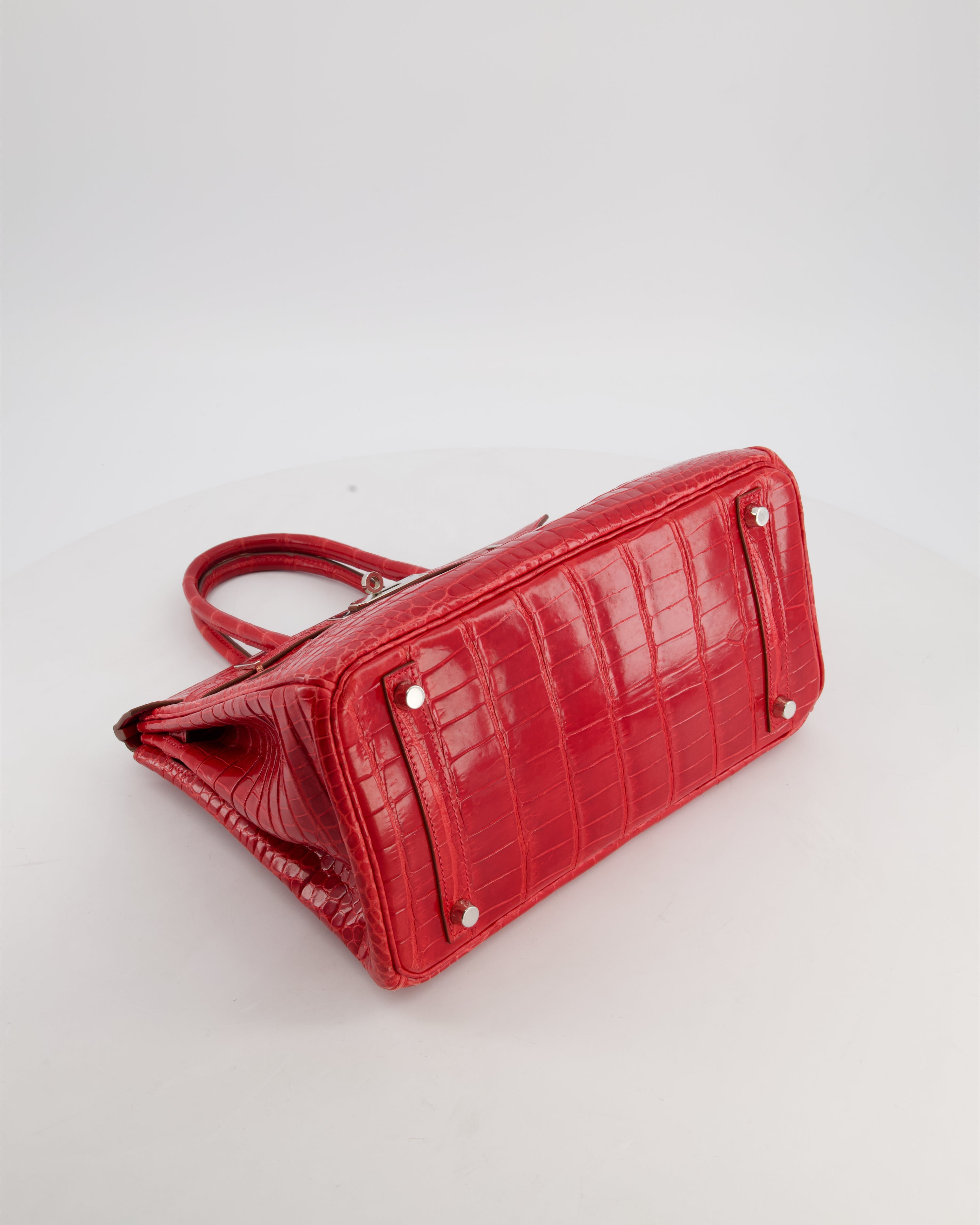 *HOT & RARE* Hermès Birkin 30 Retourne Bag in Braise Shiny Porosus Crocodile Leather with Palladium Hardware