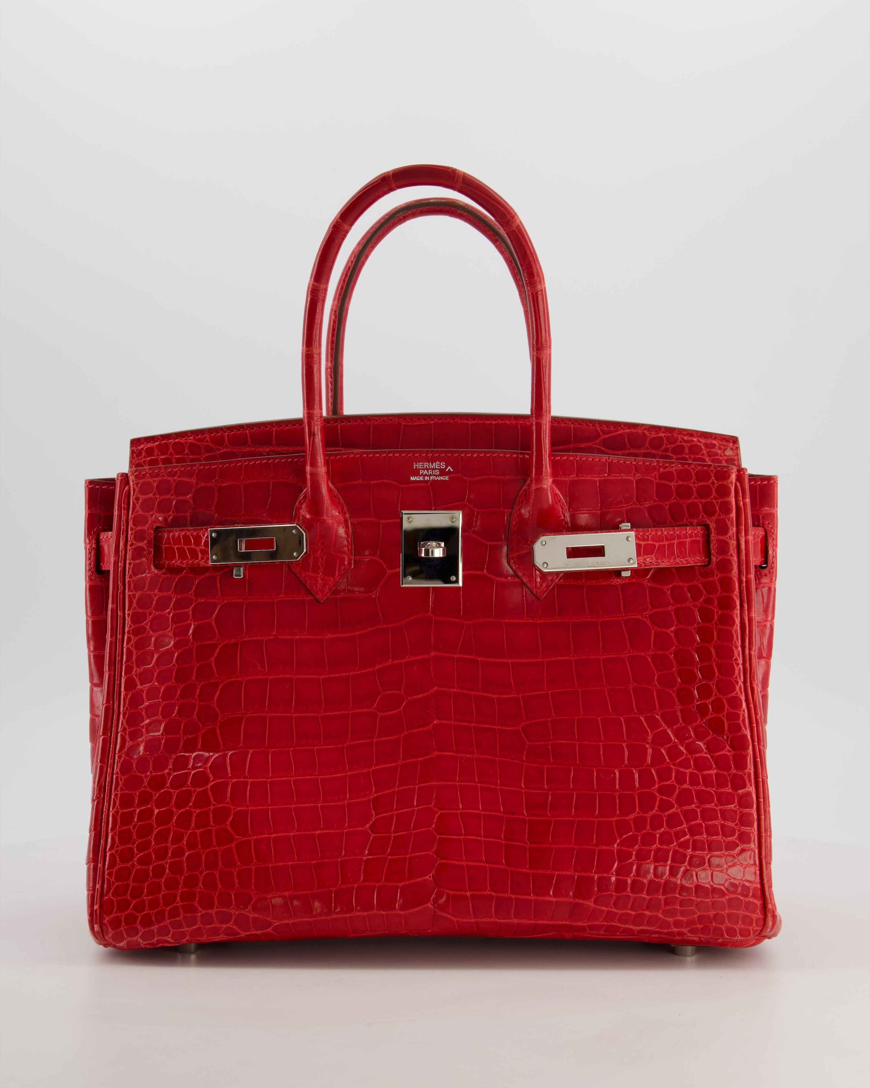 *HOT & RARE* Hermès Birkin 30 Retourne Bag in Braise Shiny Porosus Crocodile Leather with Palladium Hardware