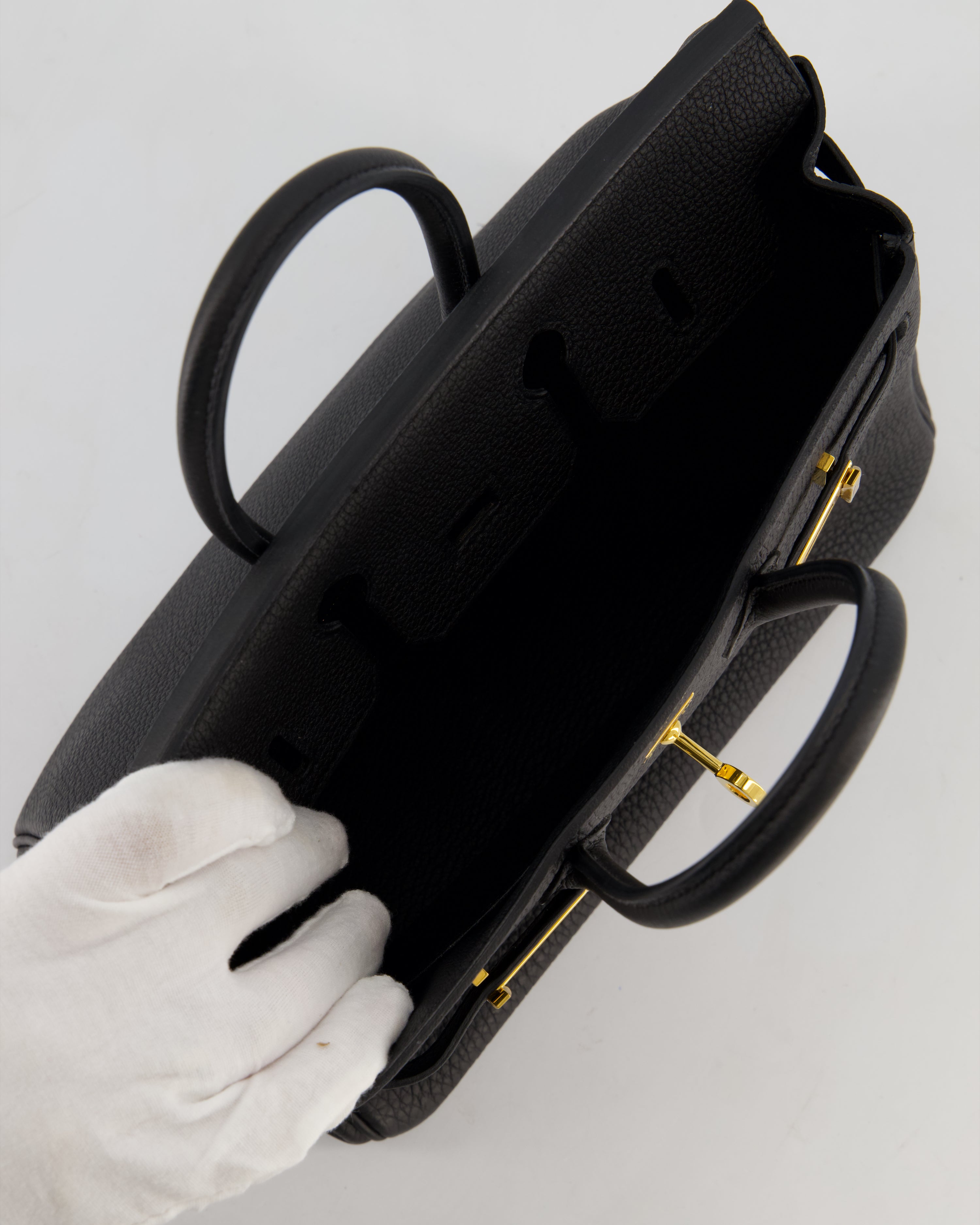 *HOT* Hermès Birkin 25 Retourne Bag in Noir Togo Leather with Gold Hardware