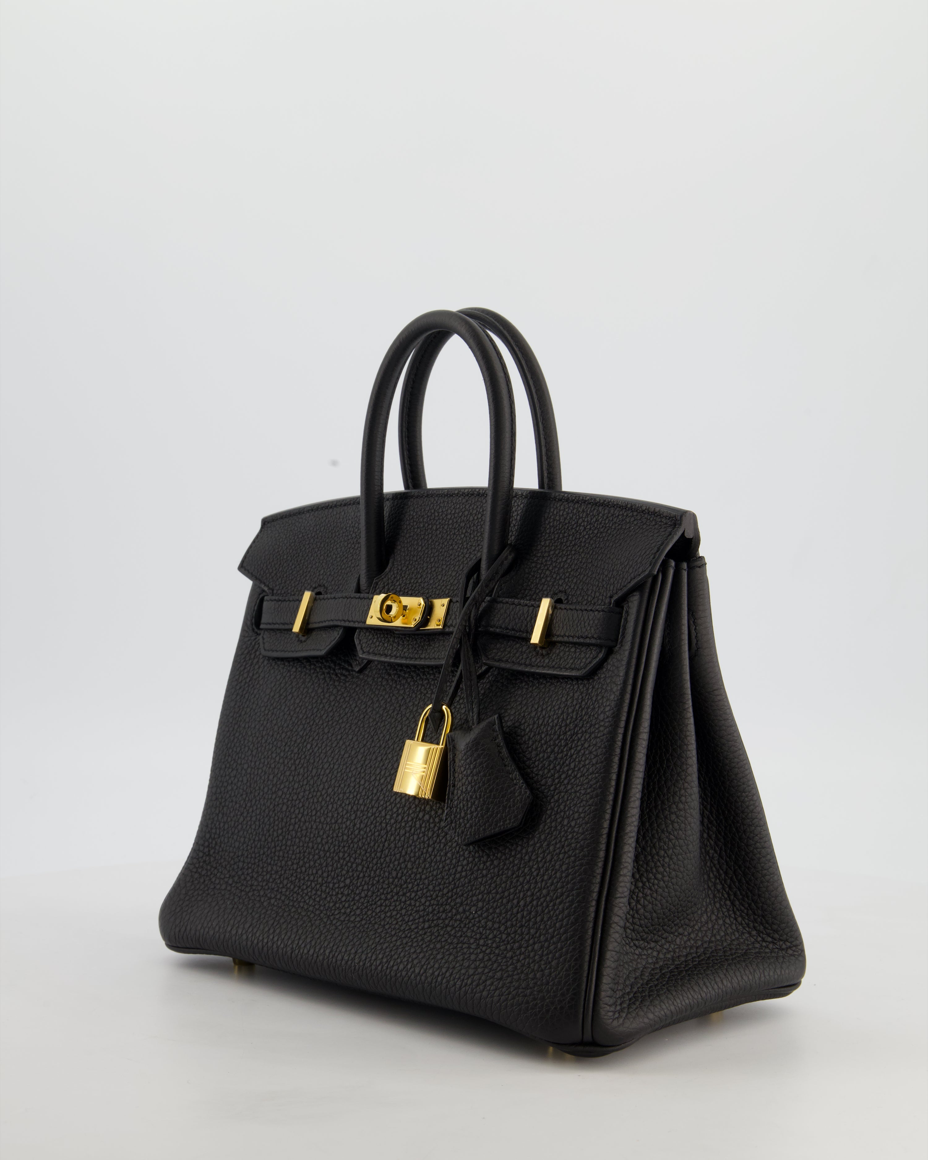 *HOT* Hermès Birkin 25 Retourne Bag in Noir Togo Leather with Gold Hardware