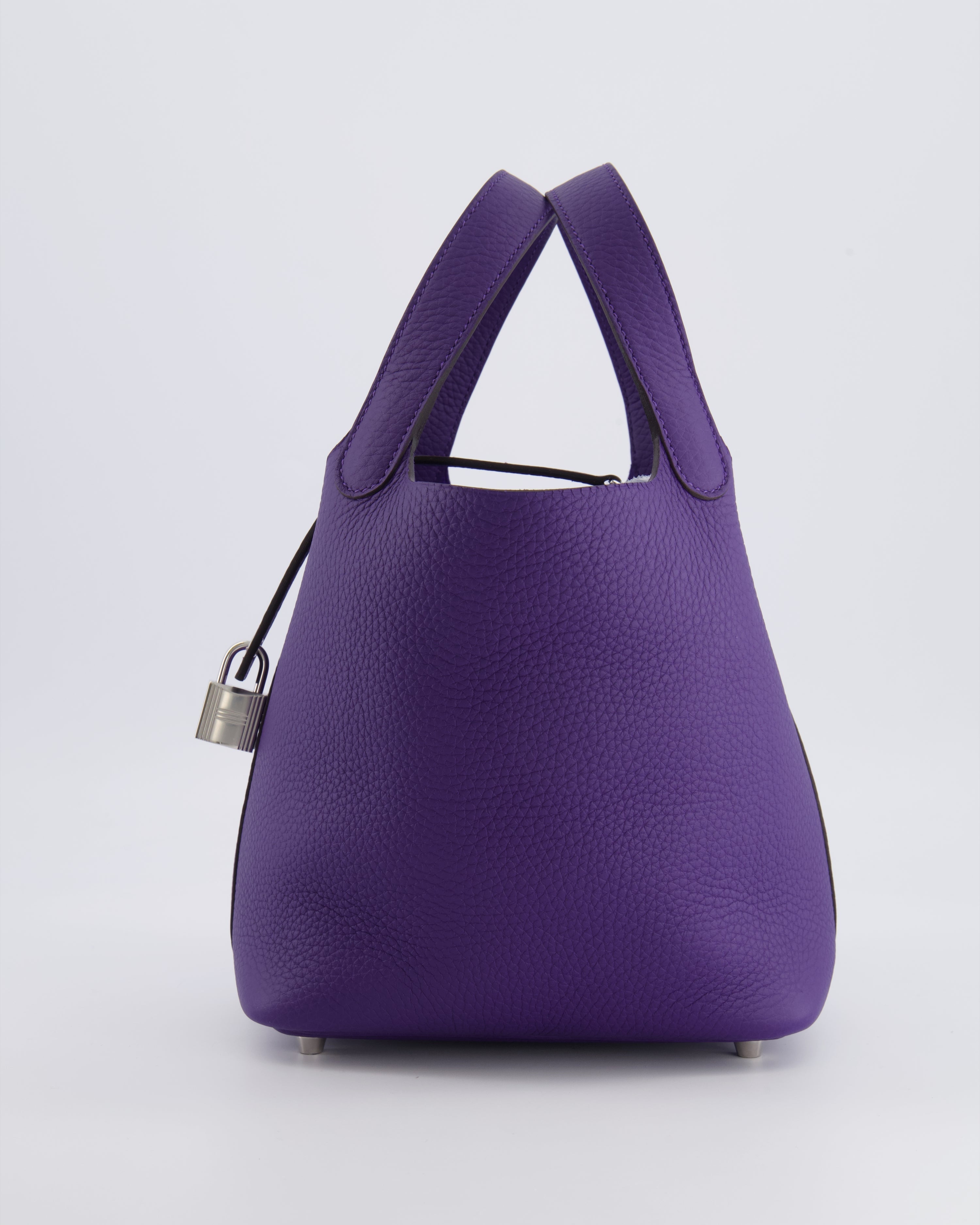 Hermès Picotin Lock 18 Bag in Purple Clemence Leather with Palladium Hardware