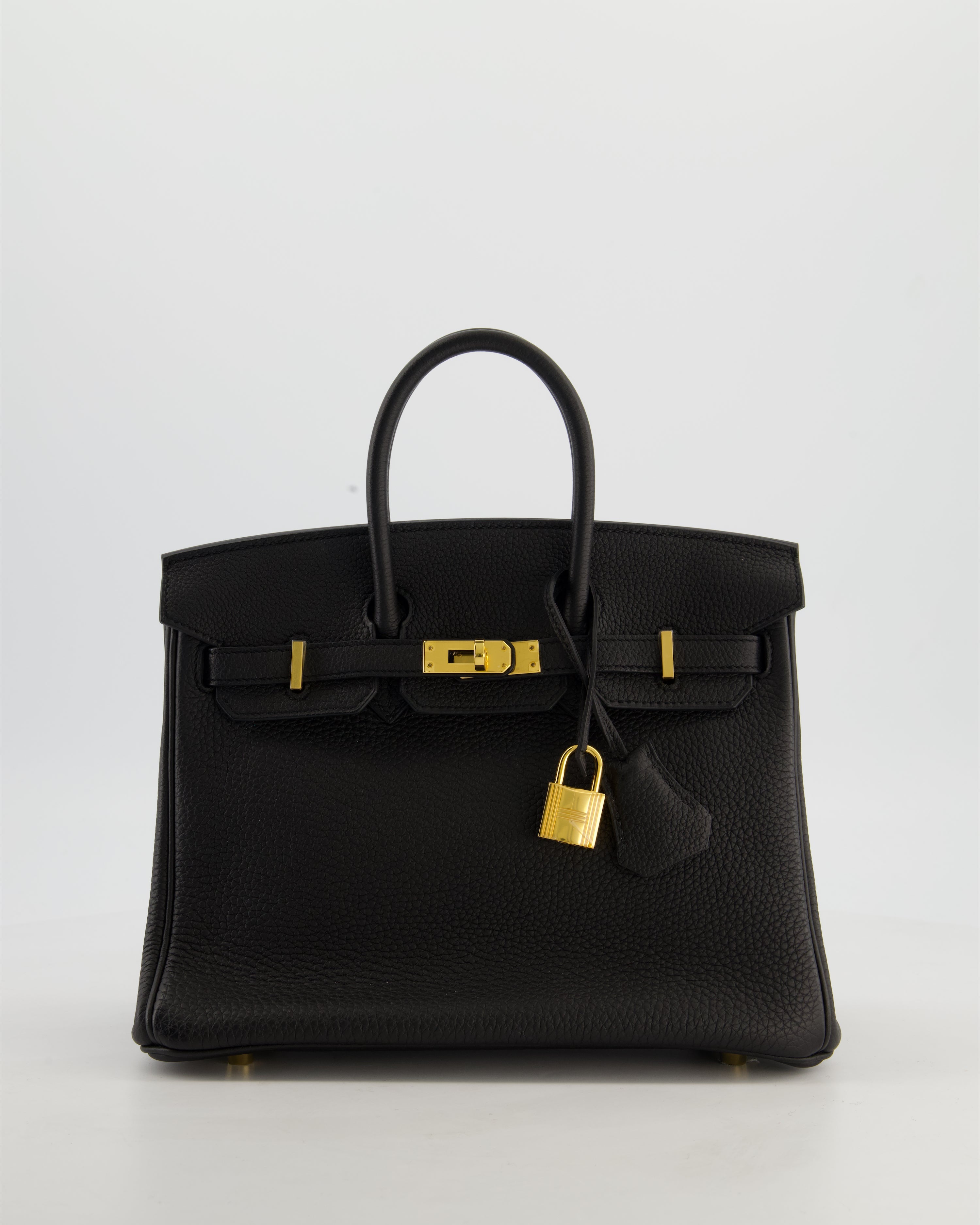 *HOT* Hermès Birkin 25 Retourne Bag in Noir Togo Leather with Gold Hardware