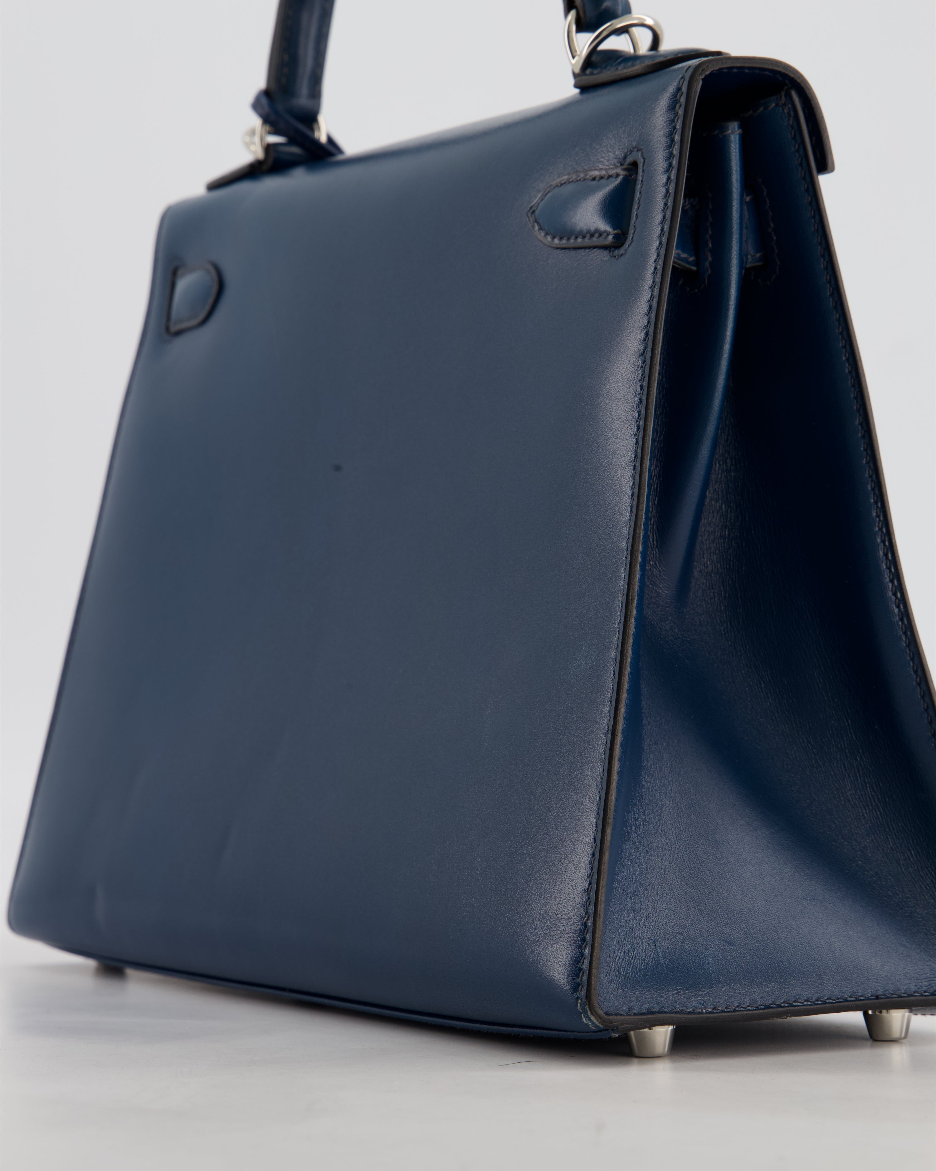 *VERY RARE* Hermès Kelly 28 Sellier Bag in Bleu De Prusse Box Calf Leather with Guilloche Palladium Hardware
