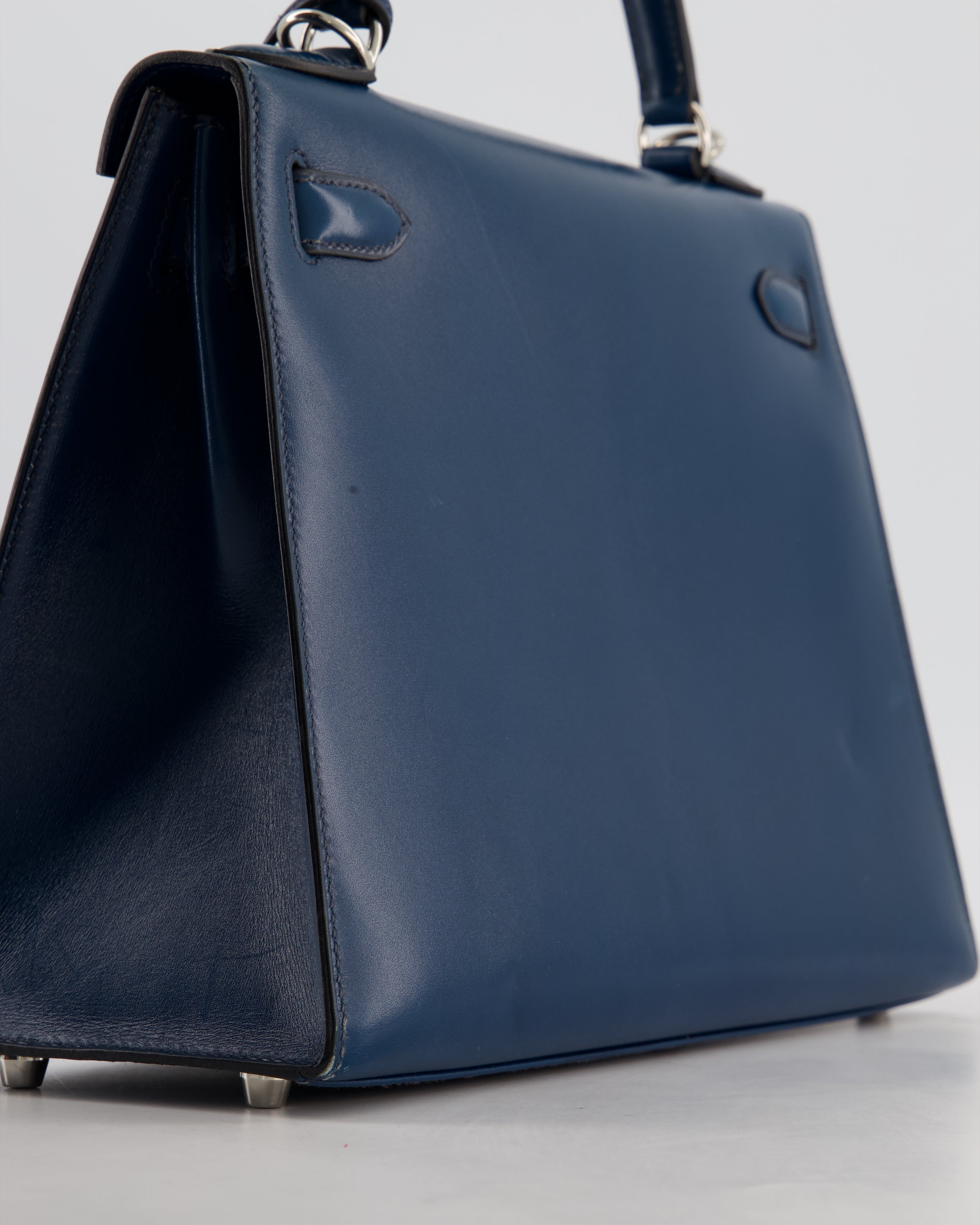 *VERY RARE* Hermès Kelly 28 Sellier Bag in Bleu De Prusse Box Calf Leather with Guilloche Palladium Hardware