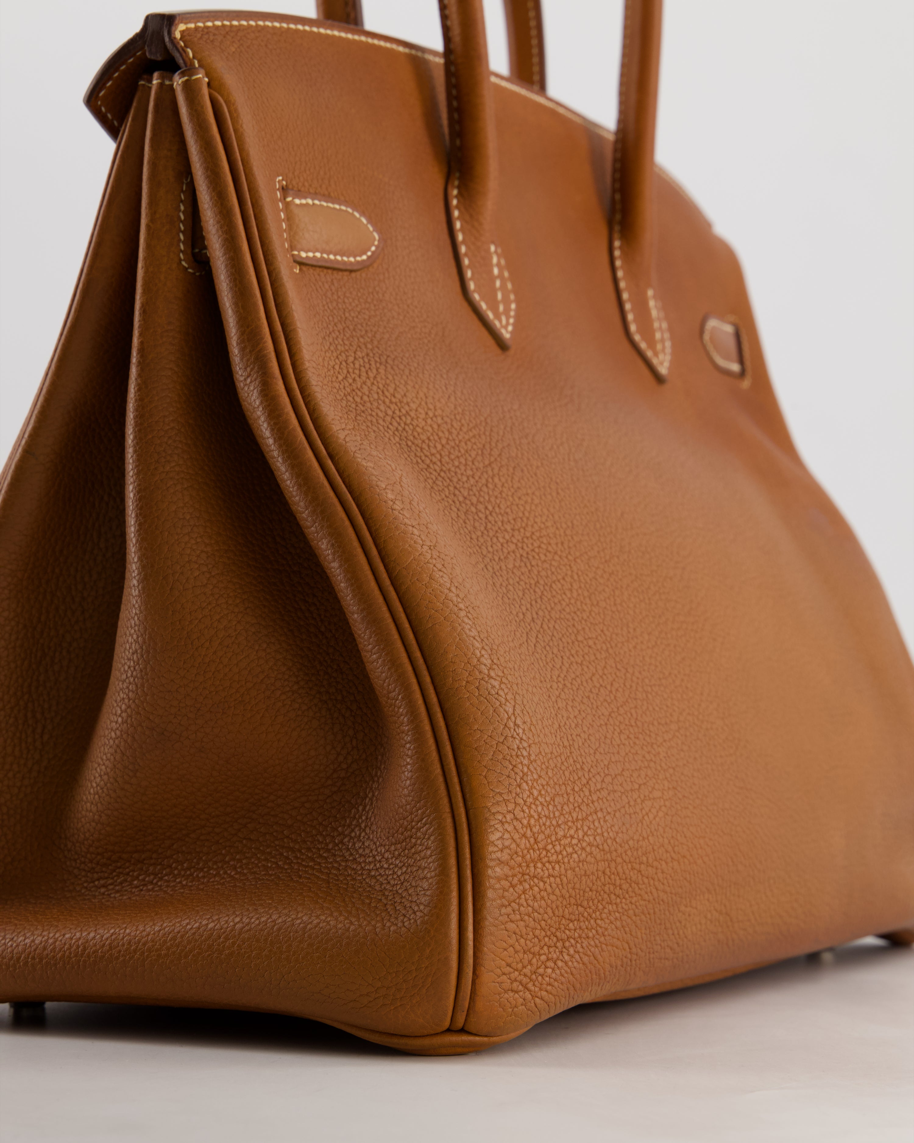 *RARE* Hermès Birkin 35 Retourne Bag in Fauve Barenia Faubourg Leather with Palladium Hardware
