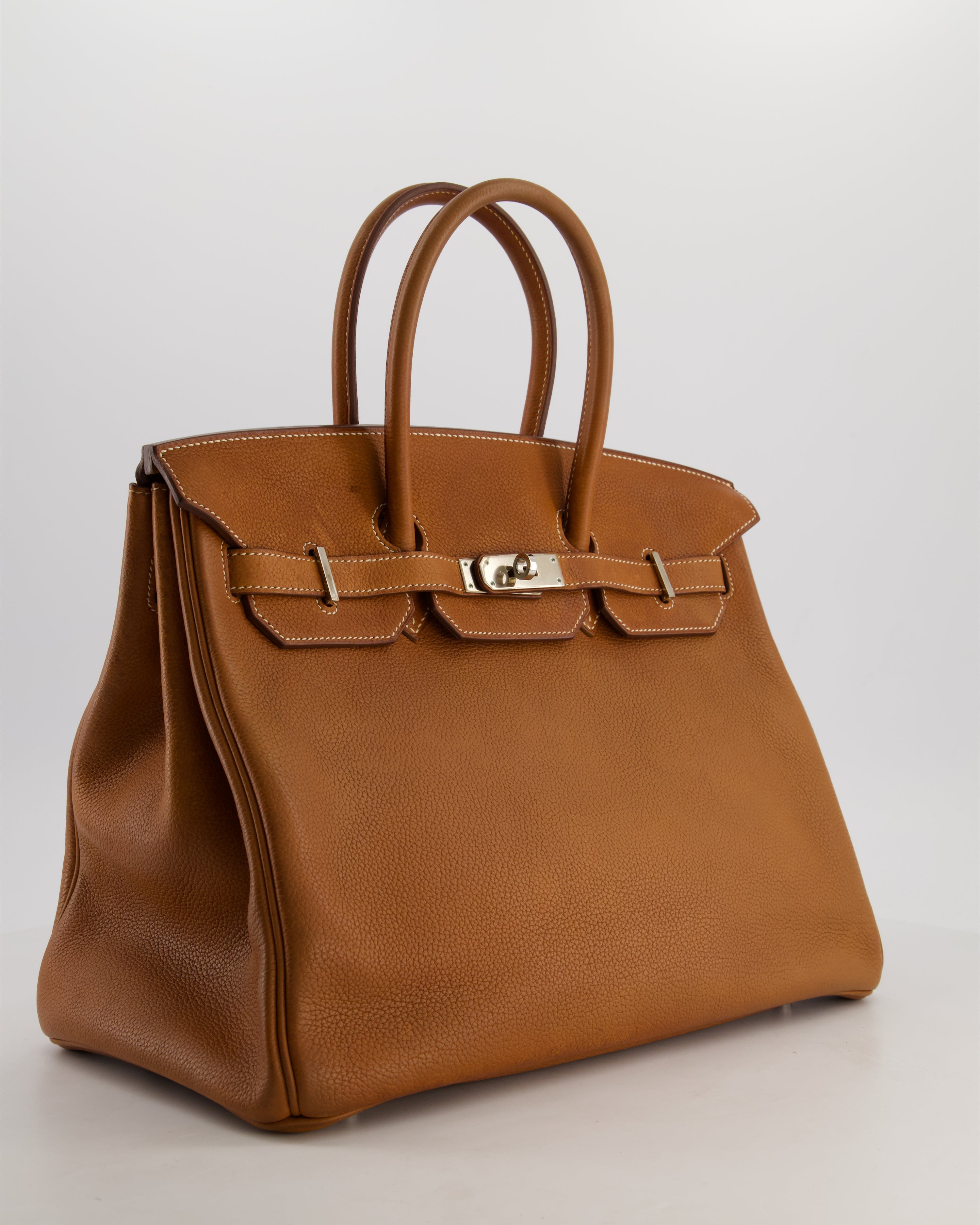 *RARE* Hermès Birkin 35 Retourne Bag in Fauve Barenia Faubourg Leather with Palladium Hardware