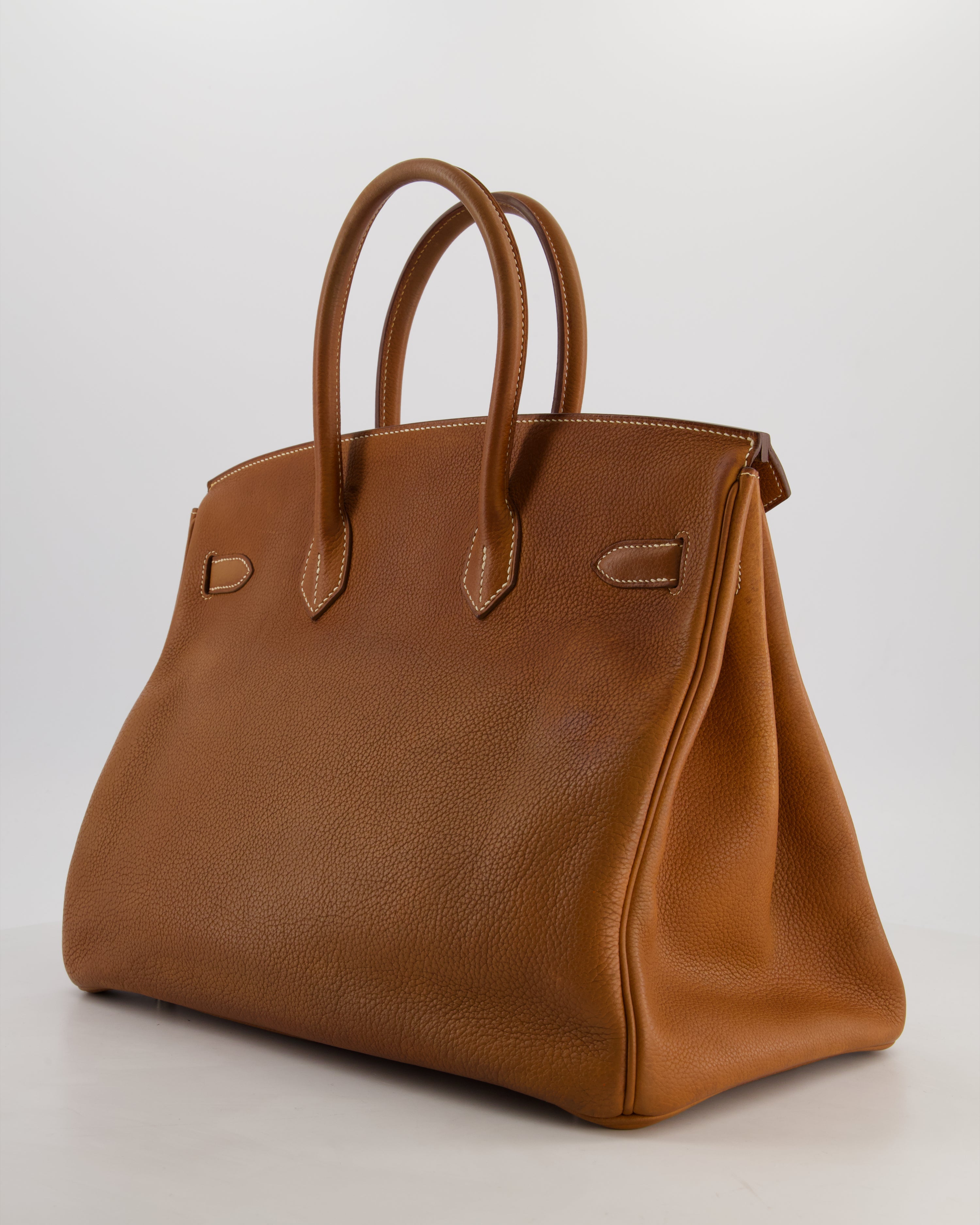 *RARE* Hermès Birkin 35 Retourne Bag in Fauve Barenia Faubourg Leather with Palladium Hardware