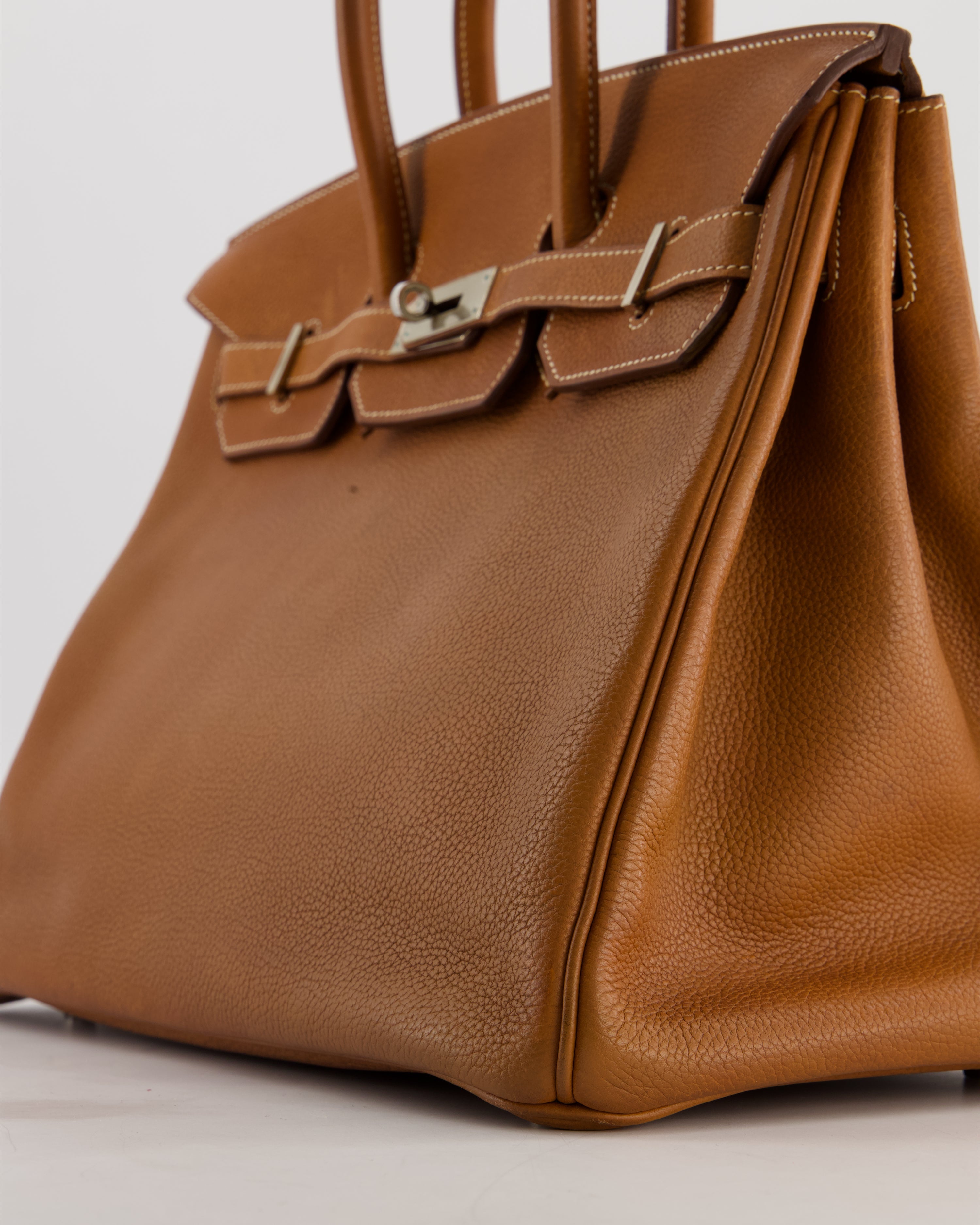 *RARE* Hermès Birkin 35 Retourne Bag in Fauve Barenia Faubourg Leather with Palladium Hardware