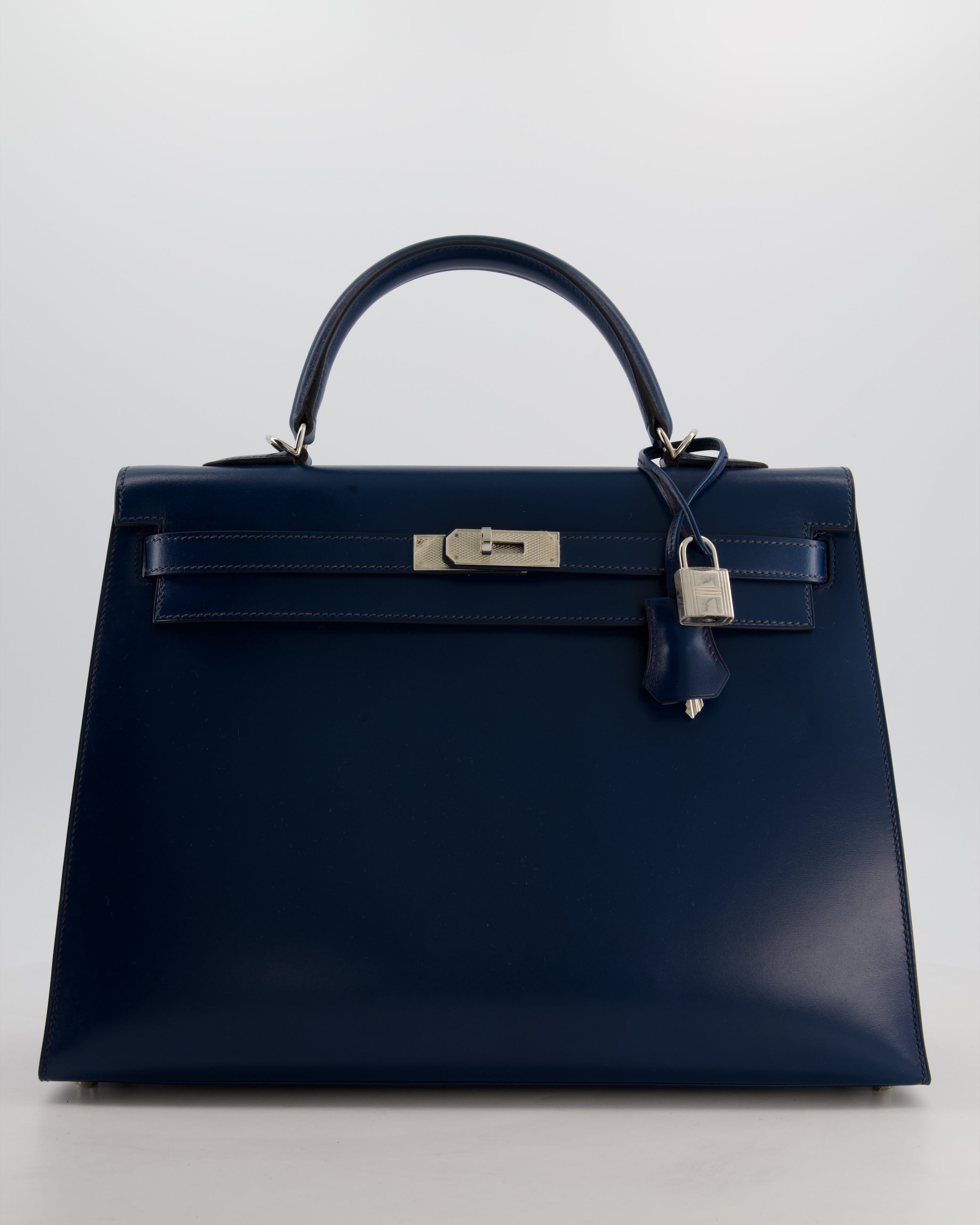 *VERY RARE* Hermès Kelly 35 Sellier Bag in Bleu De Prusse Box Calf Leather with Guilloche Palladium Hardware