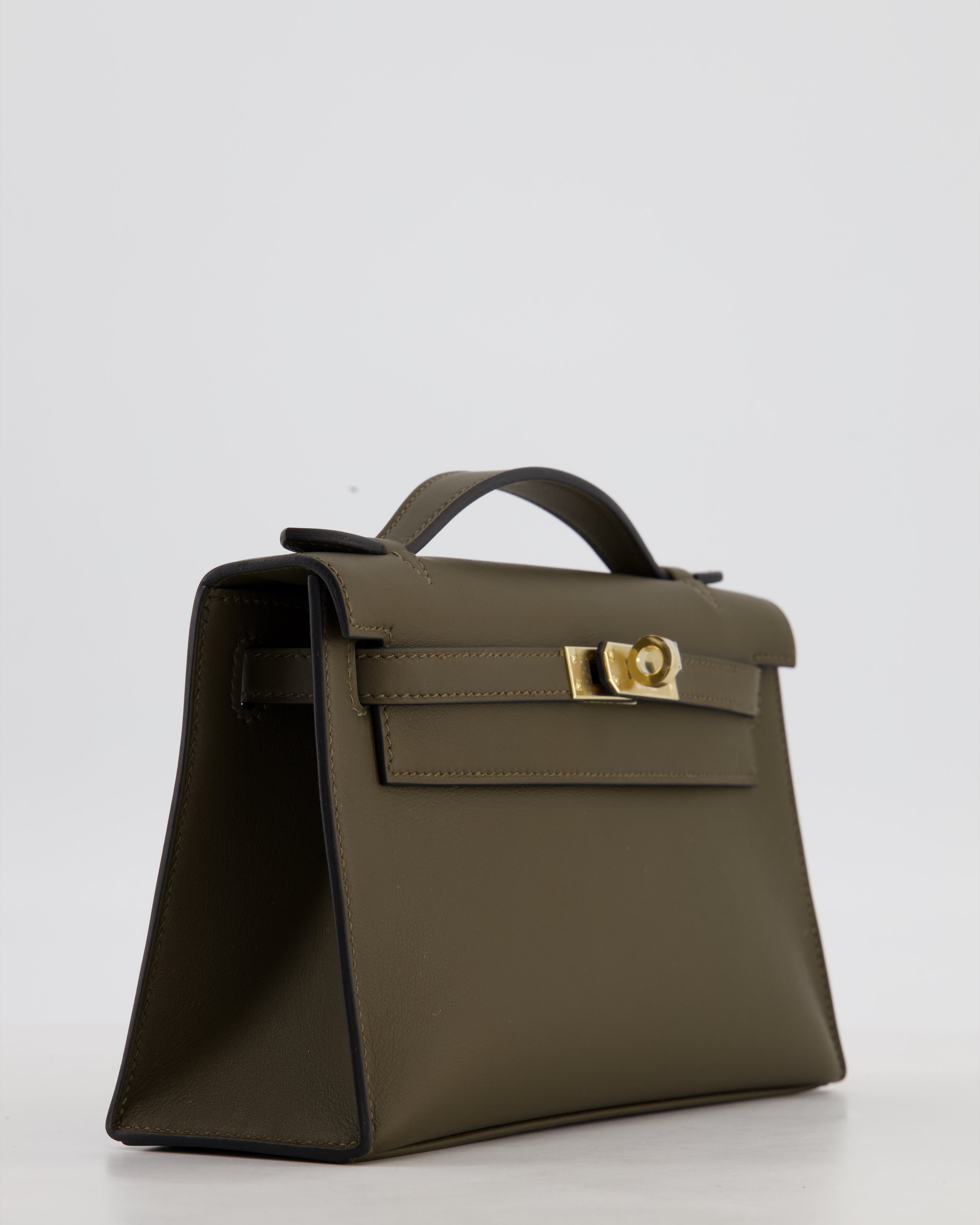 *NEW COLOUR* Hermès Mini Kelly Pochette Bag in Vert Loden Swift Leather and Permabrass Hardware