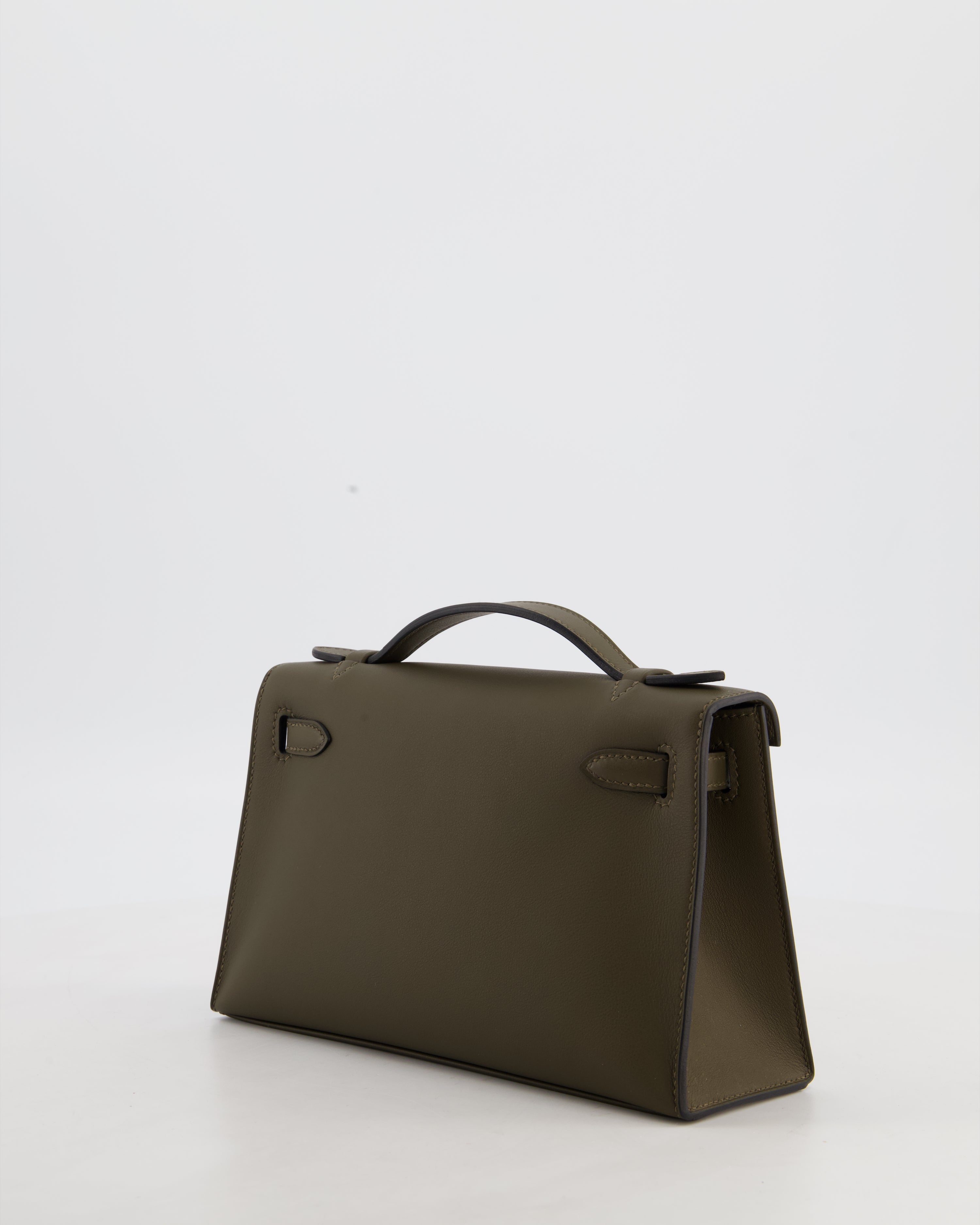 *NEW COLOUR* Hermès Mini Kelly Pochette Bag in Vert Loden Swift Leather and Permabrass Hardware
