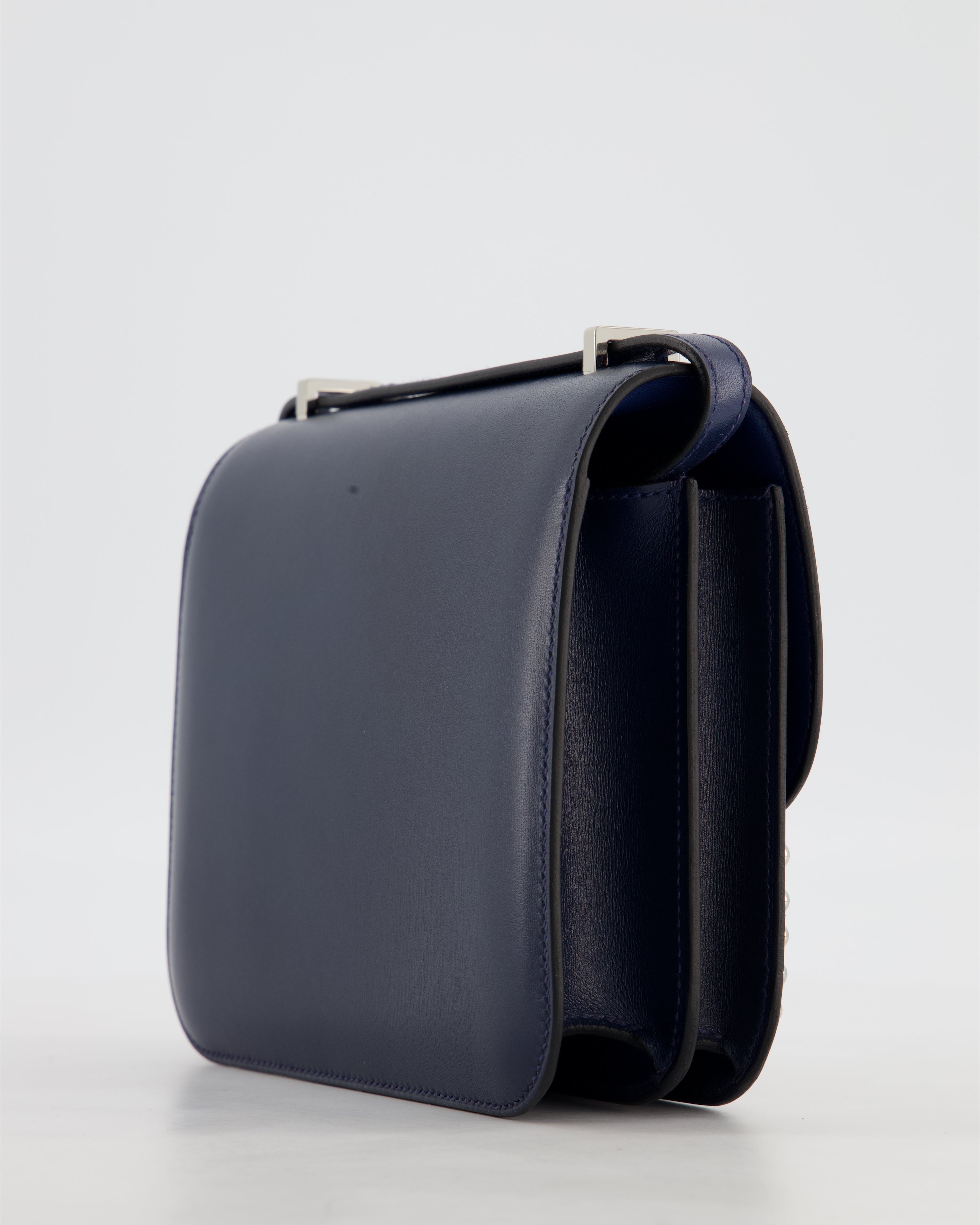 *LIMITED EDITION* Hermès Mini Constance Clouté III Miroir 18 Bag in Bleu Abysse Calfskin Box Leather with Palladium Hardware