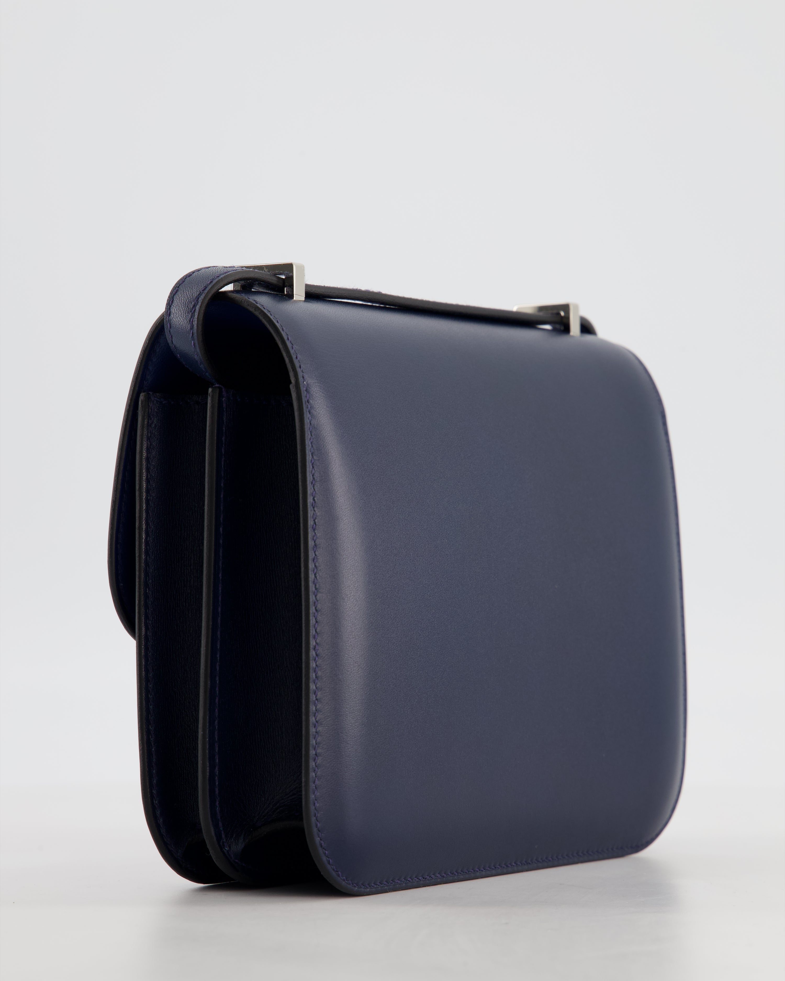*LIMITED EDITION* Hermès Mini Constance Clouté III Miroir 18 Bag in Bleu Abysse Calfskin Box Leather with Palladium Hardware
