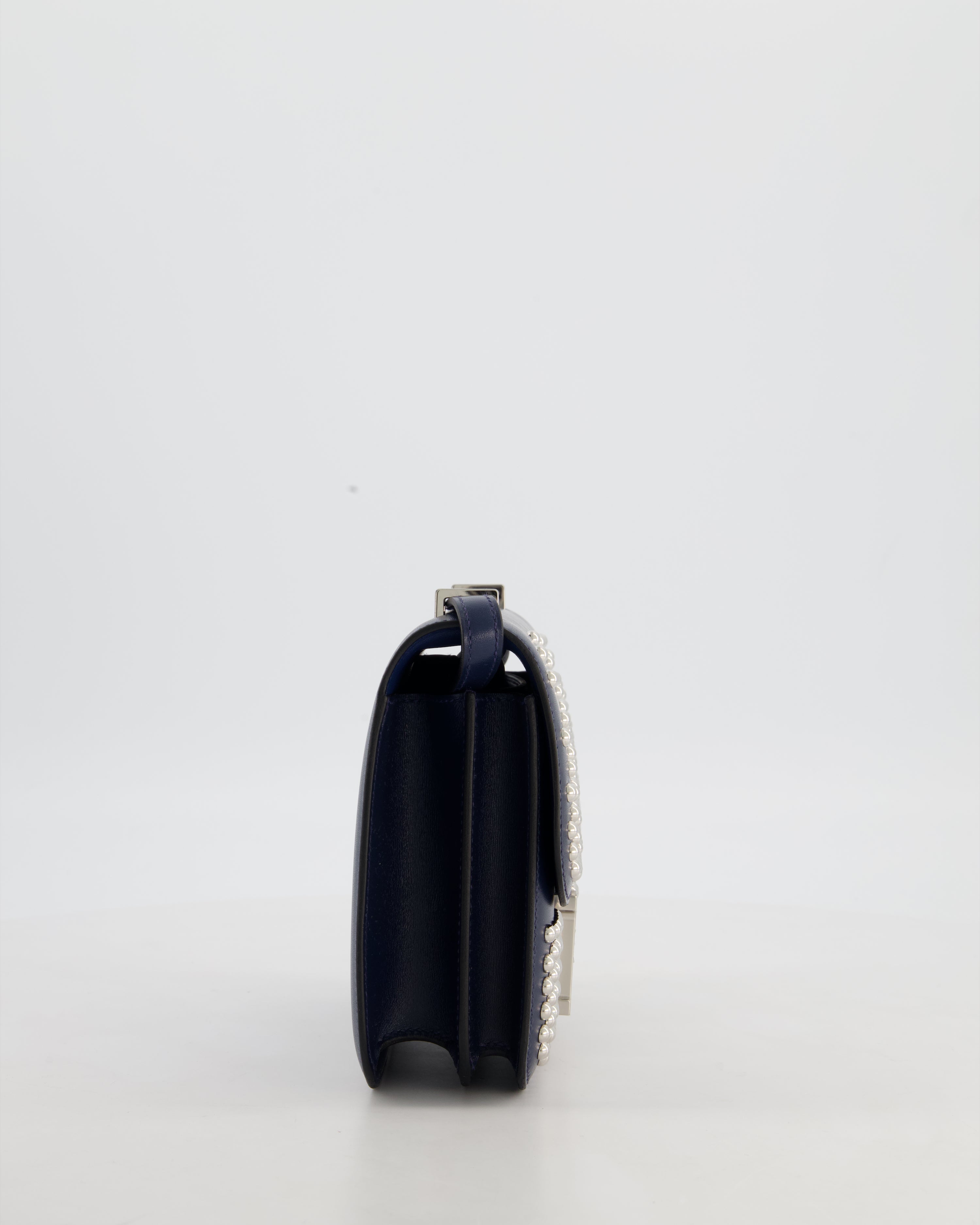 *LIMITED EDITION* Hermès Mini Constance Clouté III Miroir 18 Bag in Bleu Abysse Calfskin Box Leather with Palladium Hardware