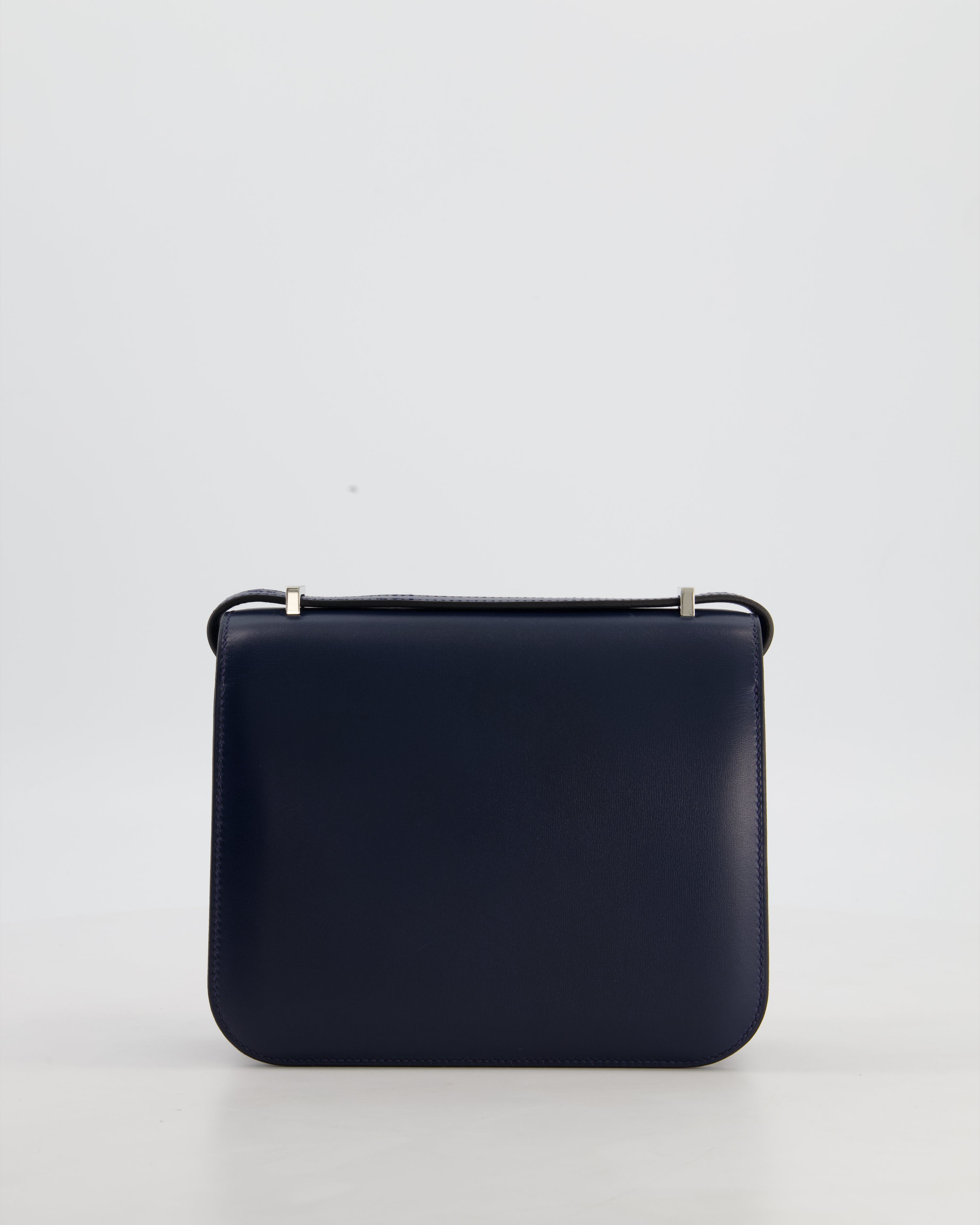 *LIMITED EDITION* Hermès Mini Constance Clouté III Miroir 18 Bag in Bleu Abysse Calfskin Box Leather with Palladium Hardware
