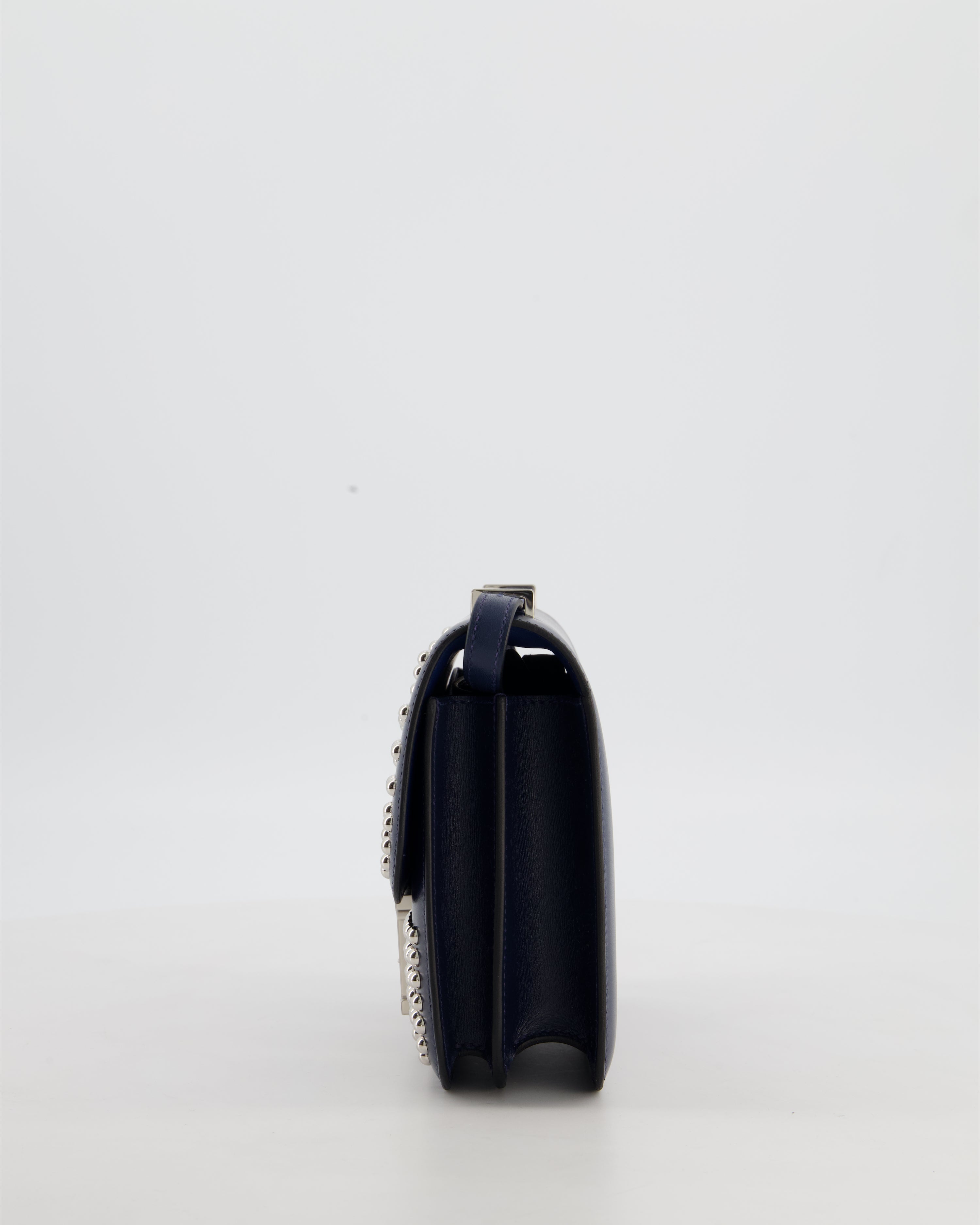 *LIMITED EDITION* Hermès Mini Constance Clouté III Miroir 18 Bag in Bleu Abysse Calfskin Box Leather with Palladium Hardware