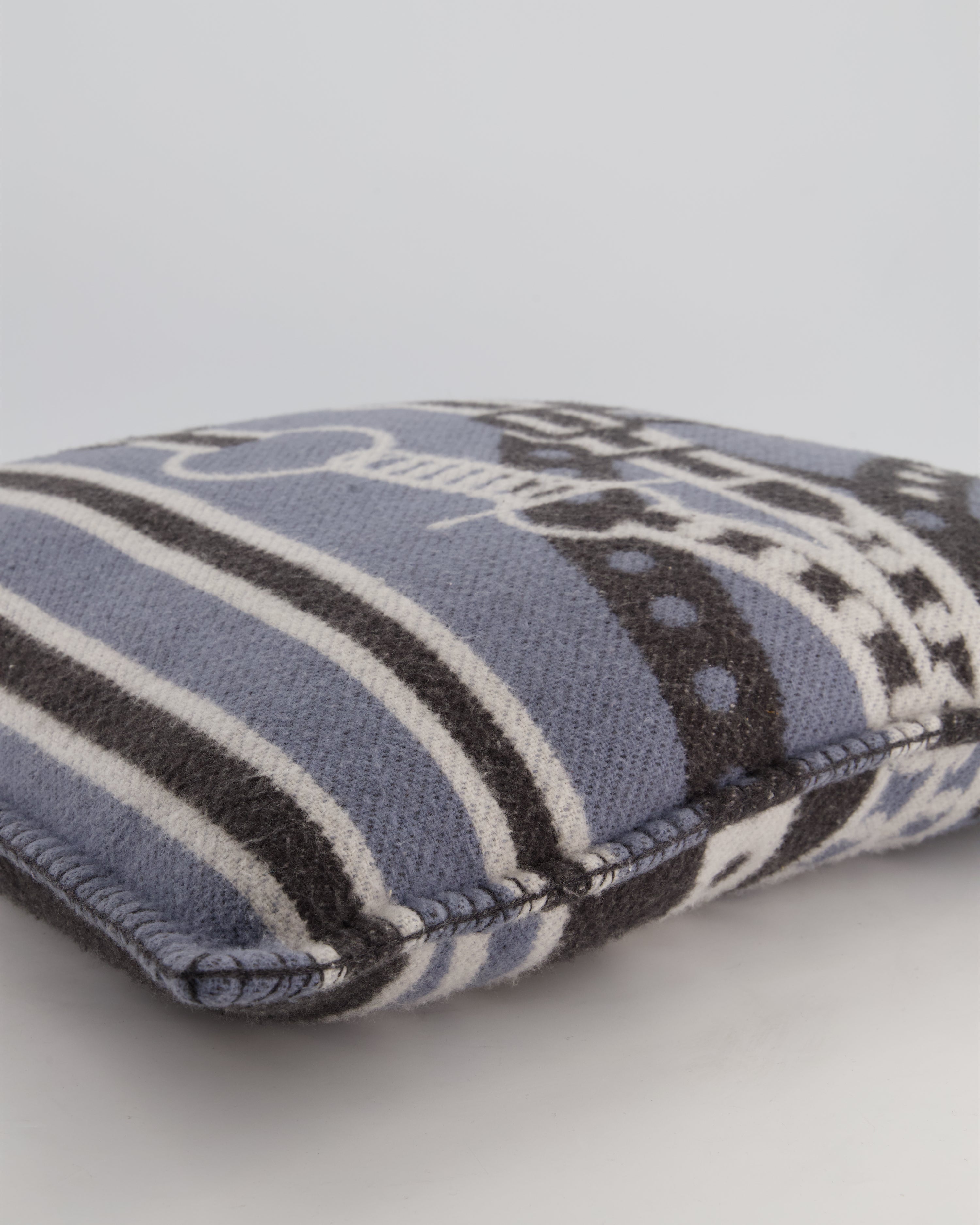 Hermès Blue, Noir and Ecru Ardoise Grand Tralala Pillow Size 50 cm