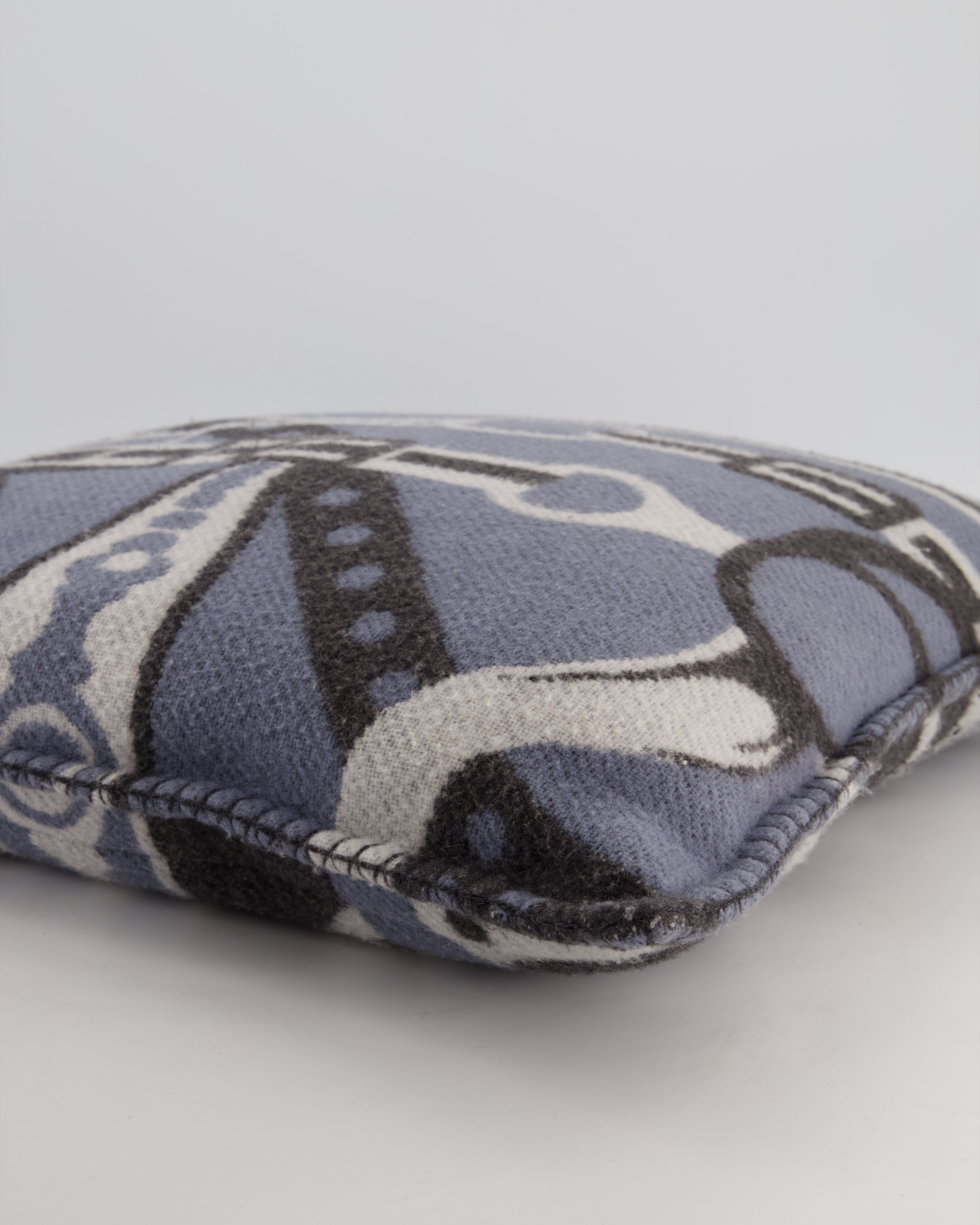Hermès Blue, Noir and Ecru Ardoise Grand Tralala Pillow Size 50 cm