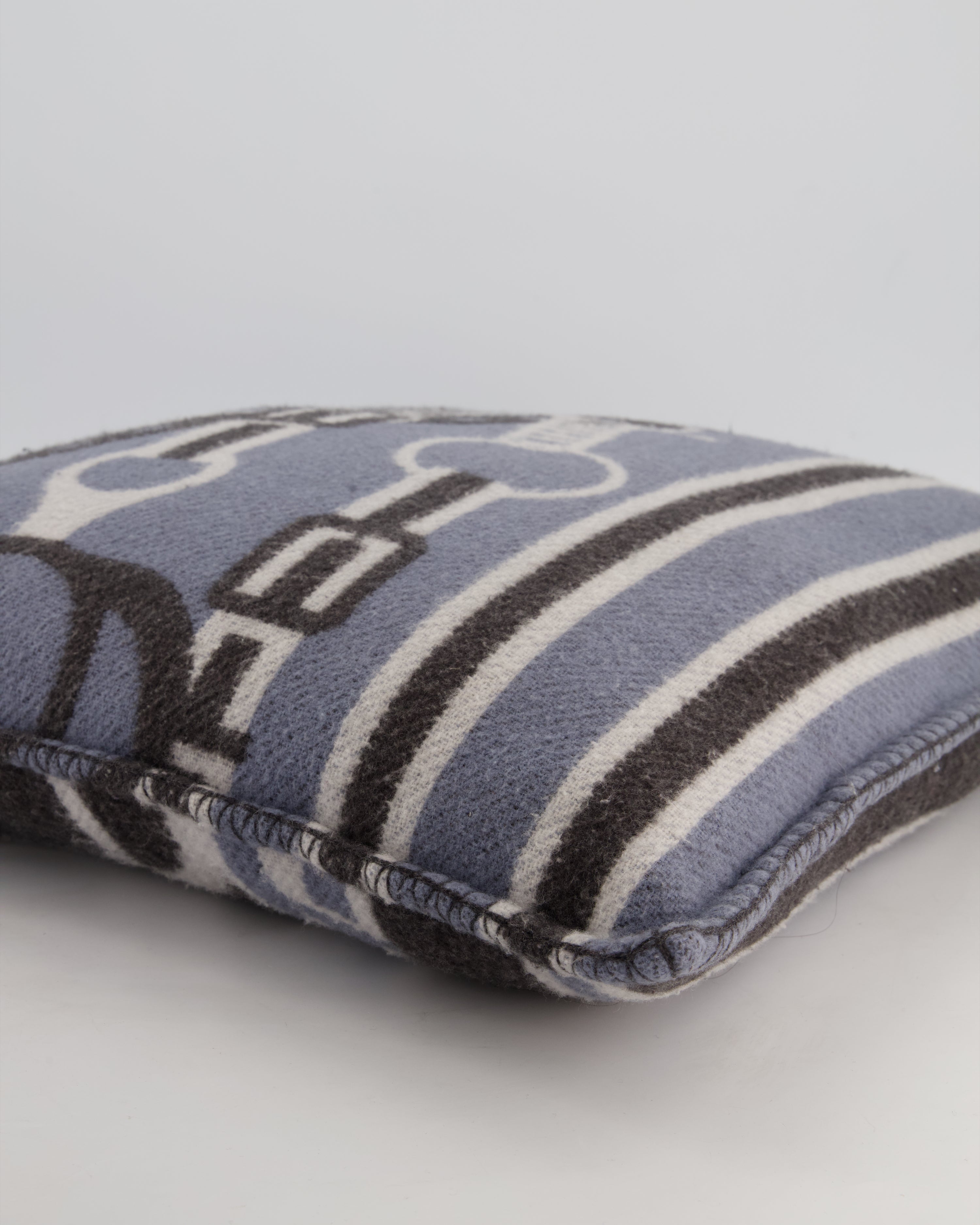Hermès Blue, Noir and Ecru Ardoise Grand Tralala Pillow Size 50 cm
