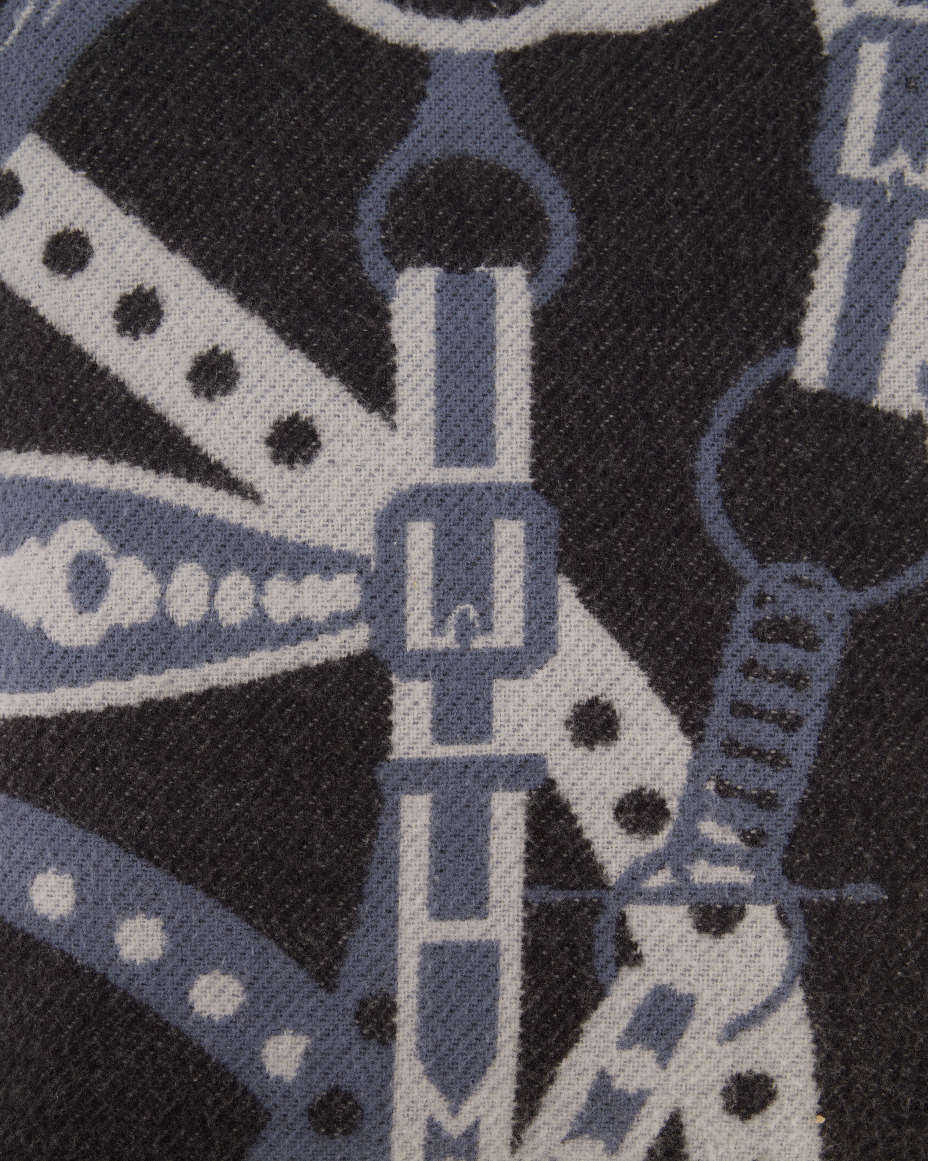 Hermès Blue, Noir and Ecru Ardoise Grand Tralala Pillow Size 50 cm