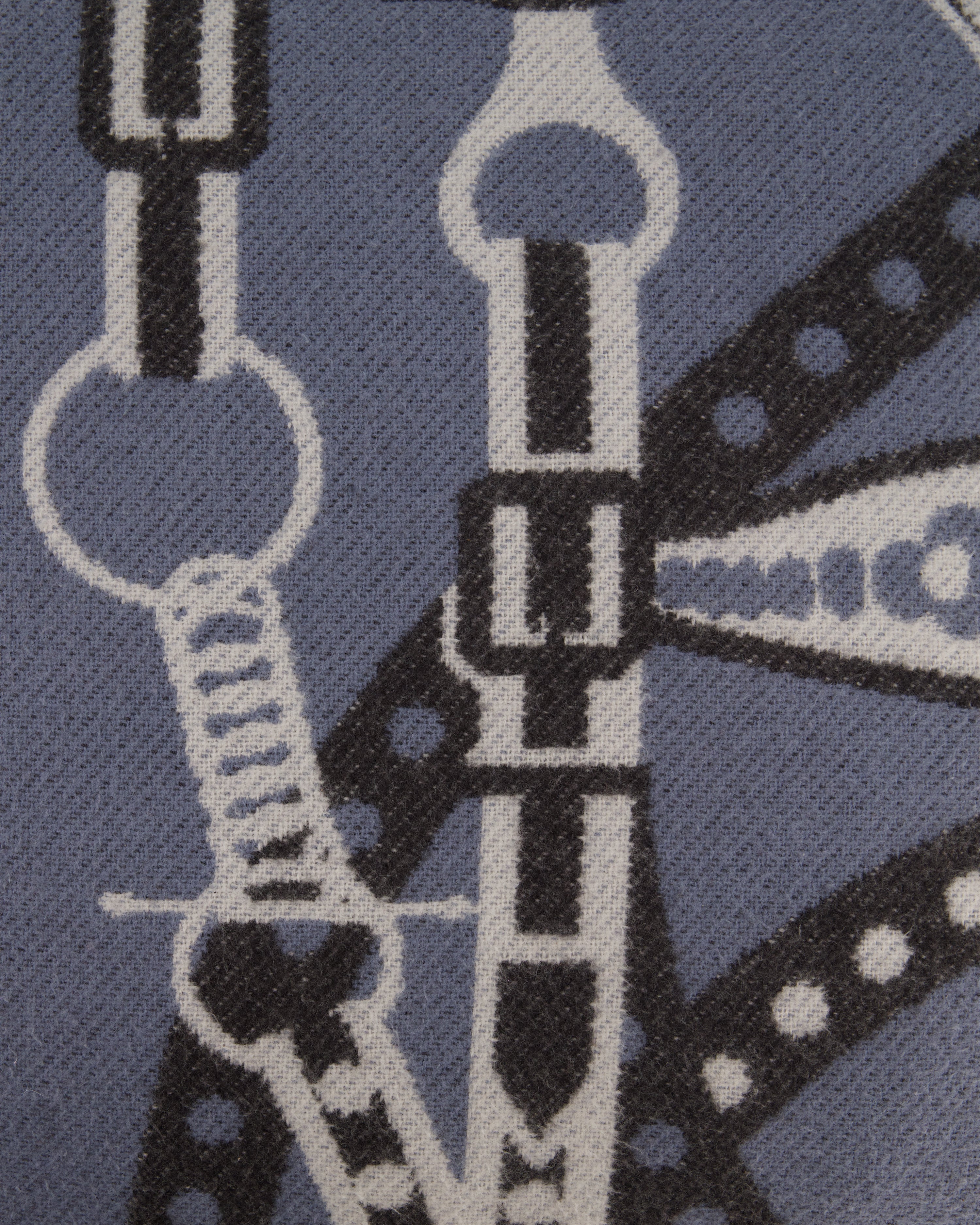 Hermès Blue, Noir and Ecru Ardoise Grand Tralala Pillow Size 50 cm