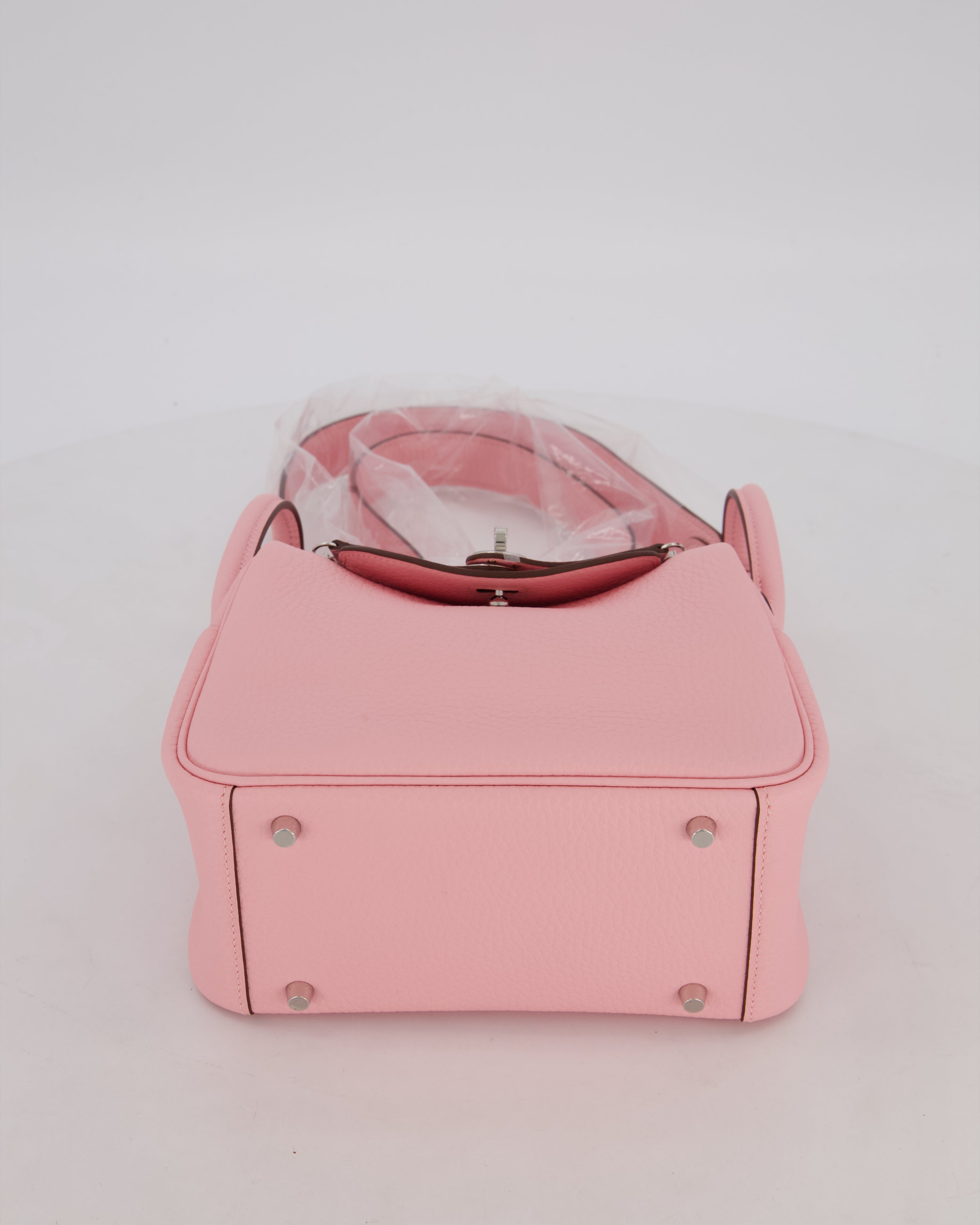*SUPER HOT* Hermès Mini Lindy II Bag in Rose Sakura Taurillon Clemence Leather with Palladium Hardware