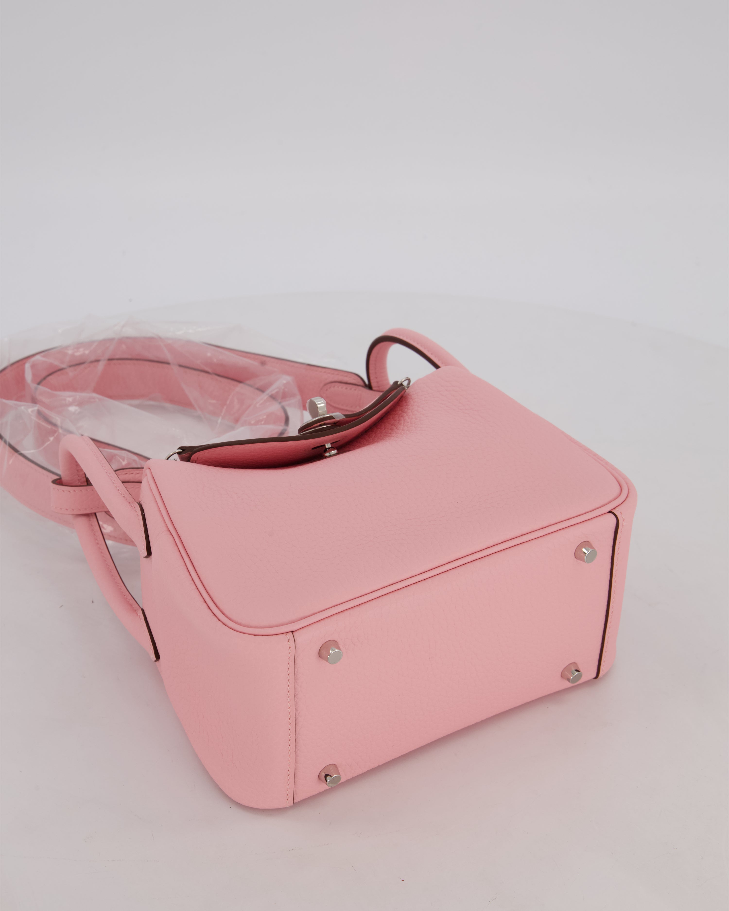 *SUPER HOT* Hermès Mini Lindy II Bag in Rose Sakura Taurillon Clemence Leather with Palladium Hardware