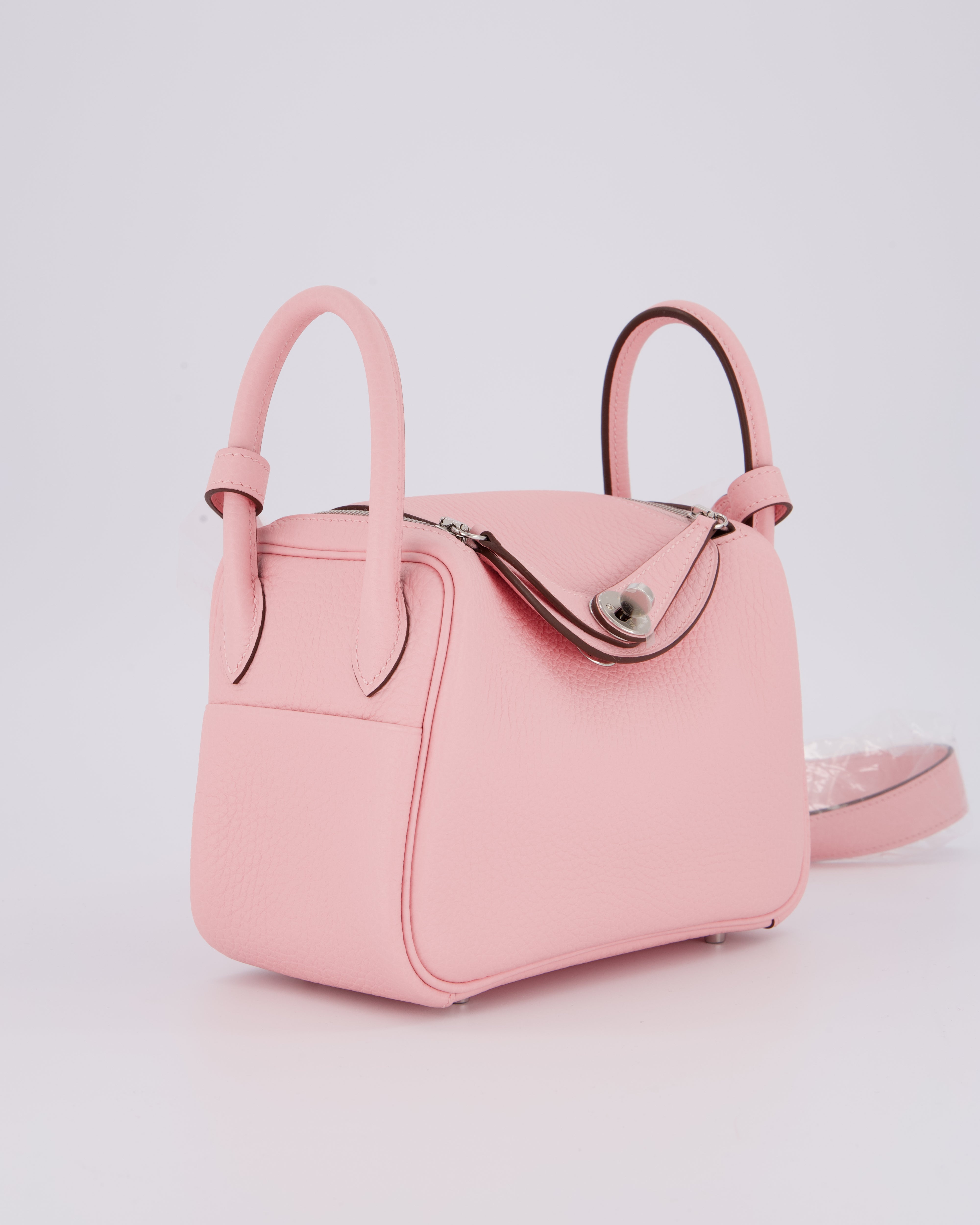 *SUPER HOT* Hermès Mini Lindy II Bag in Rose Sakura Taurillon Clemence Leather with Palladium Hardware
