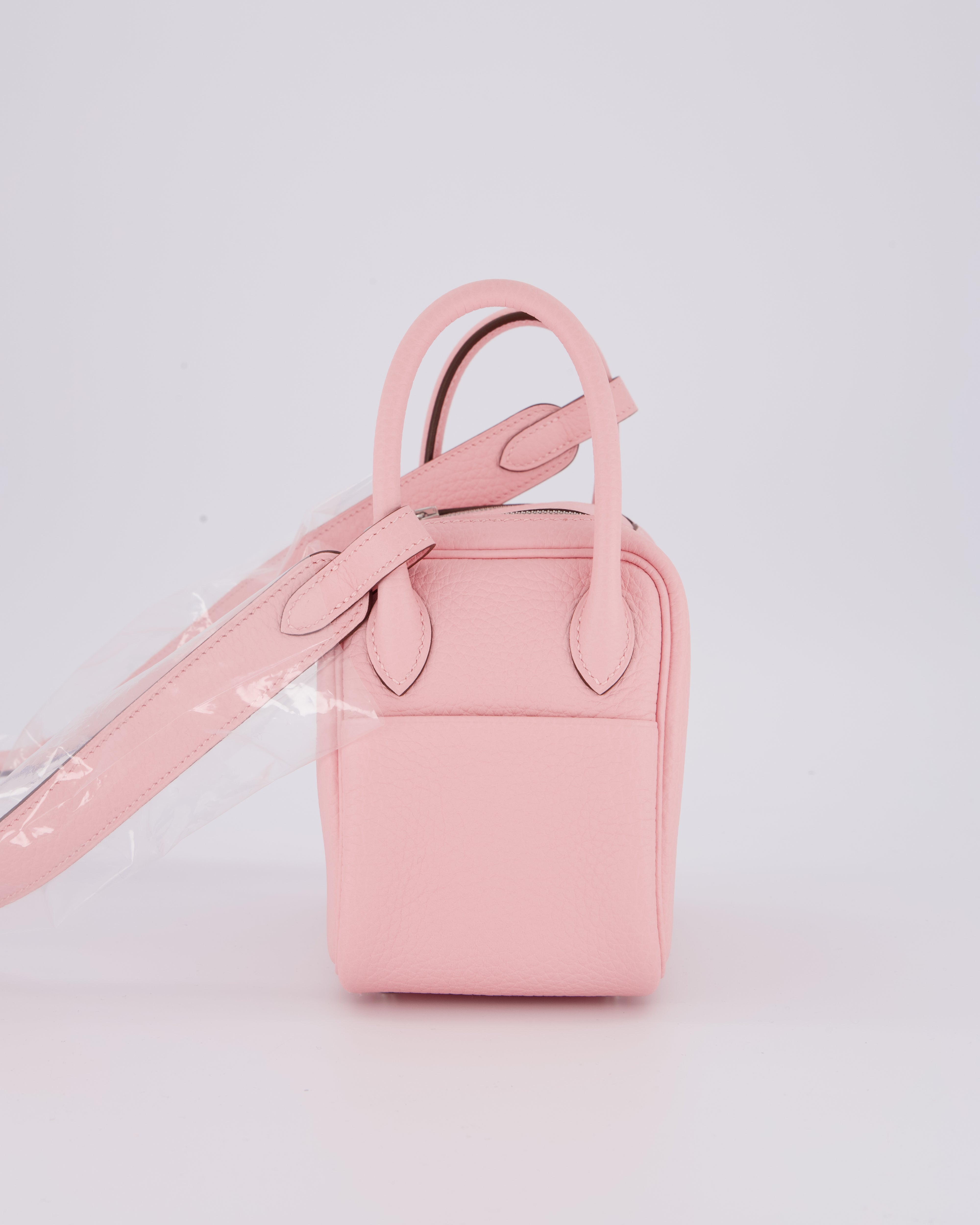 *SUPER HOT* Hermès Mini Lindy II Bag in Rose Sakura Taurillon Clemence Leather with Palladium Hardware