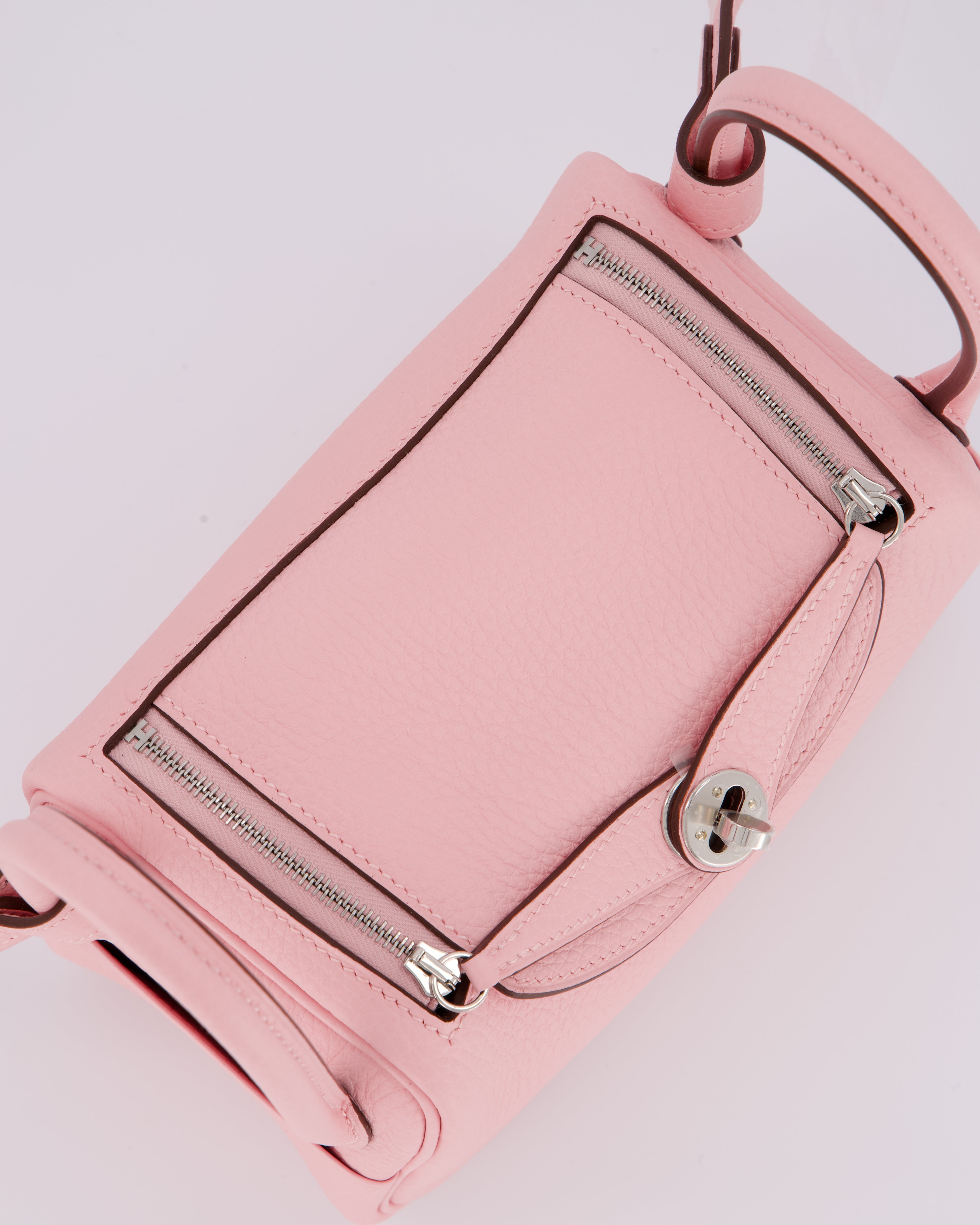 *SUPER HOT* Hermès Mini Lindy II Bag in Rose Sakura Taurillon Clemence Leather with Palladium Hardware