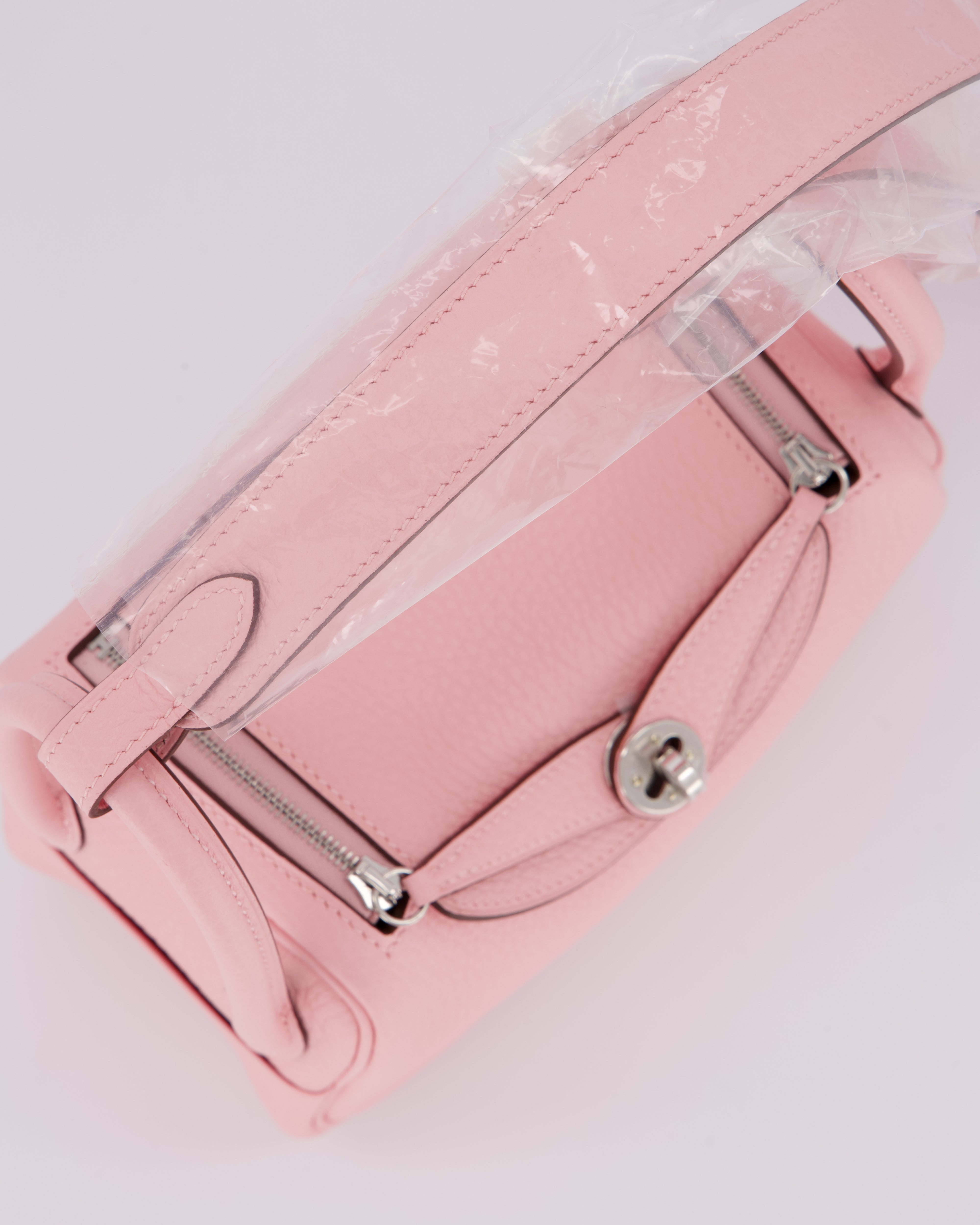 *SUPER HOT* Hermès Mini Lindy II Bag in Rose Sakura Taurillon Clemence Leather with Palladium Hardware