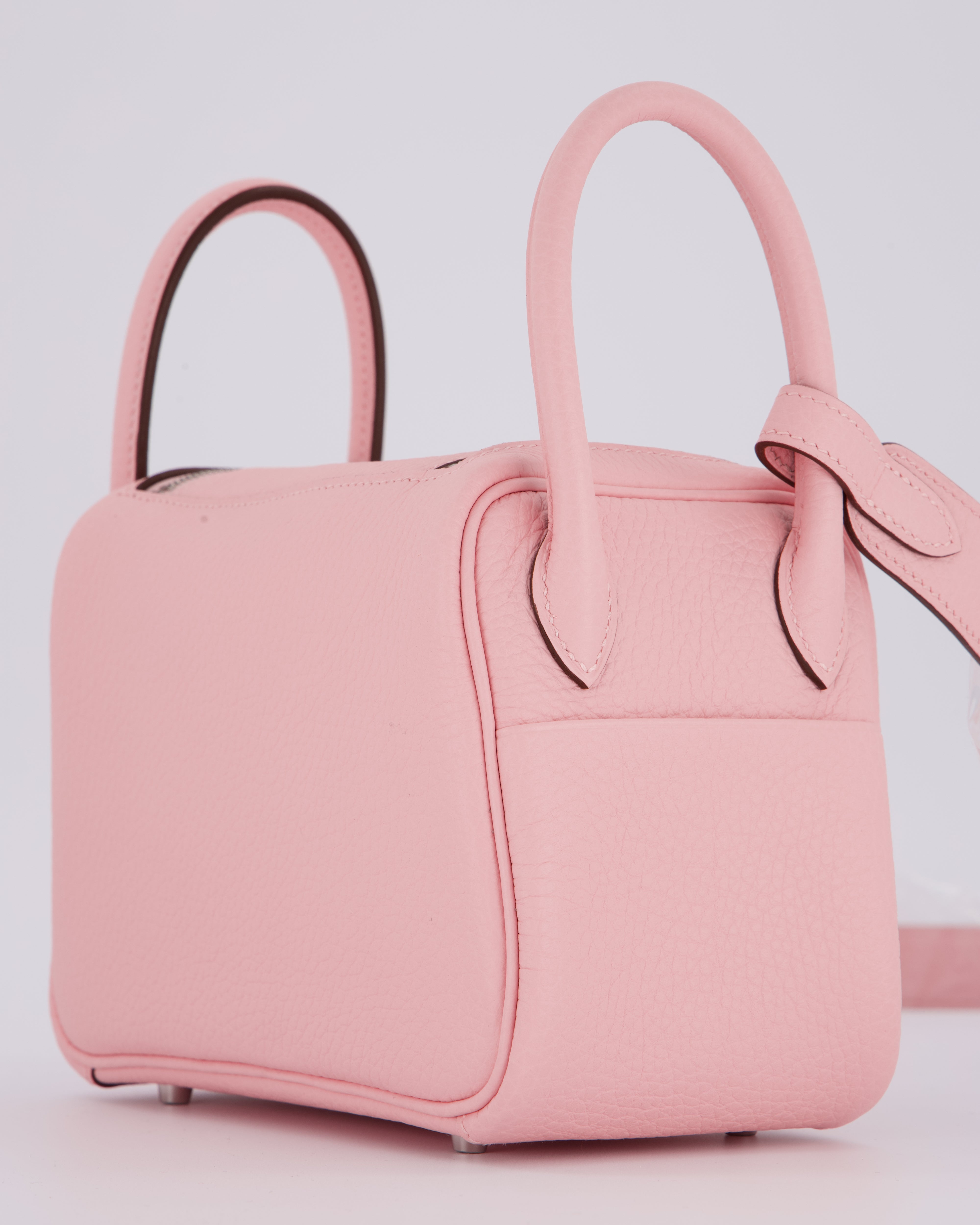 *SUPER HOT* Hermès Mini Lindy II Bag in Rose Sakura Taurillon Clemence Leather with Palladium Hardware