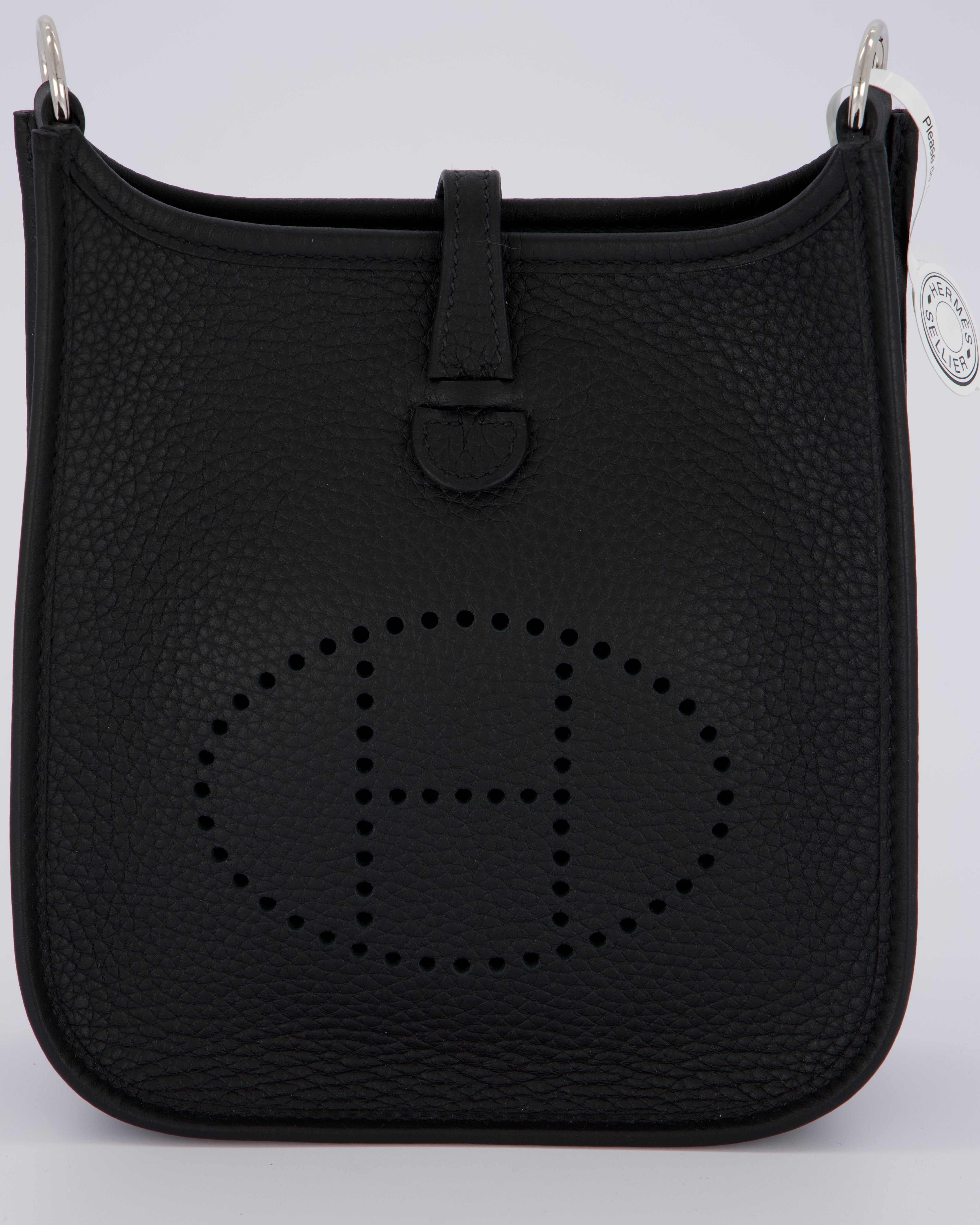 Hermès Mini Evelyne 16 Bag in Noir Clemence Leather with Palladium Hardware
