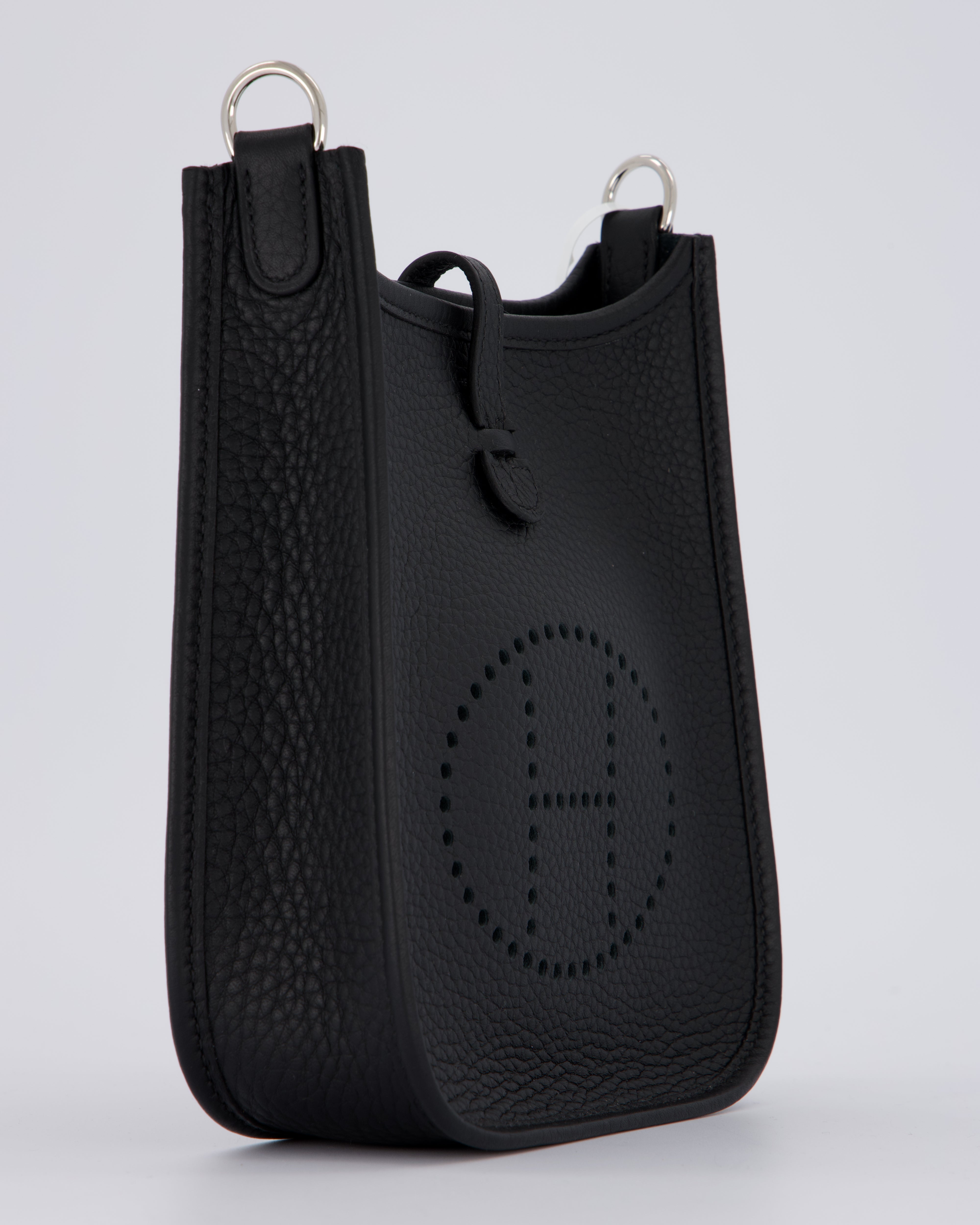 Hermès Mini Evelyne 16 Bag in Noir Clemence Leather with Palladium Hardware