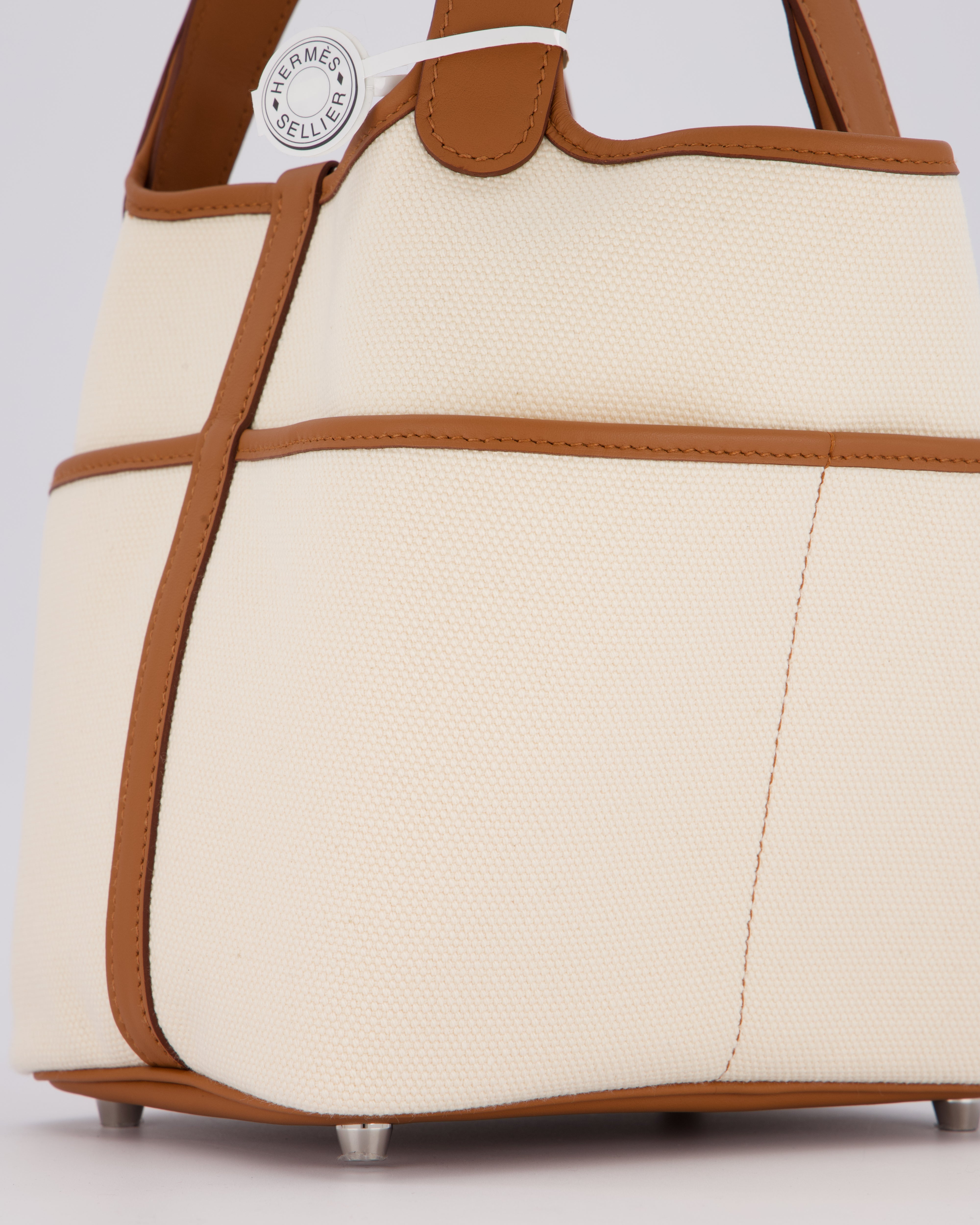*HOT* Hermès Picotin 18 Lock Cargo Bag in Ecru Canvas & Gold Swift Leather with Palladium Hardware
