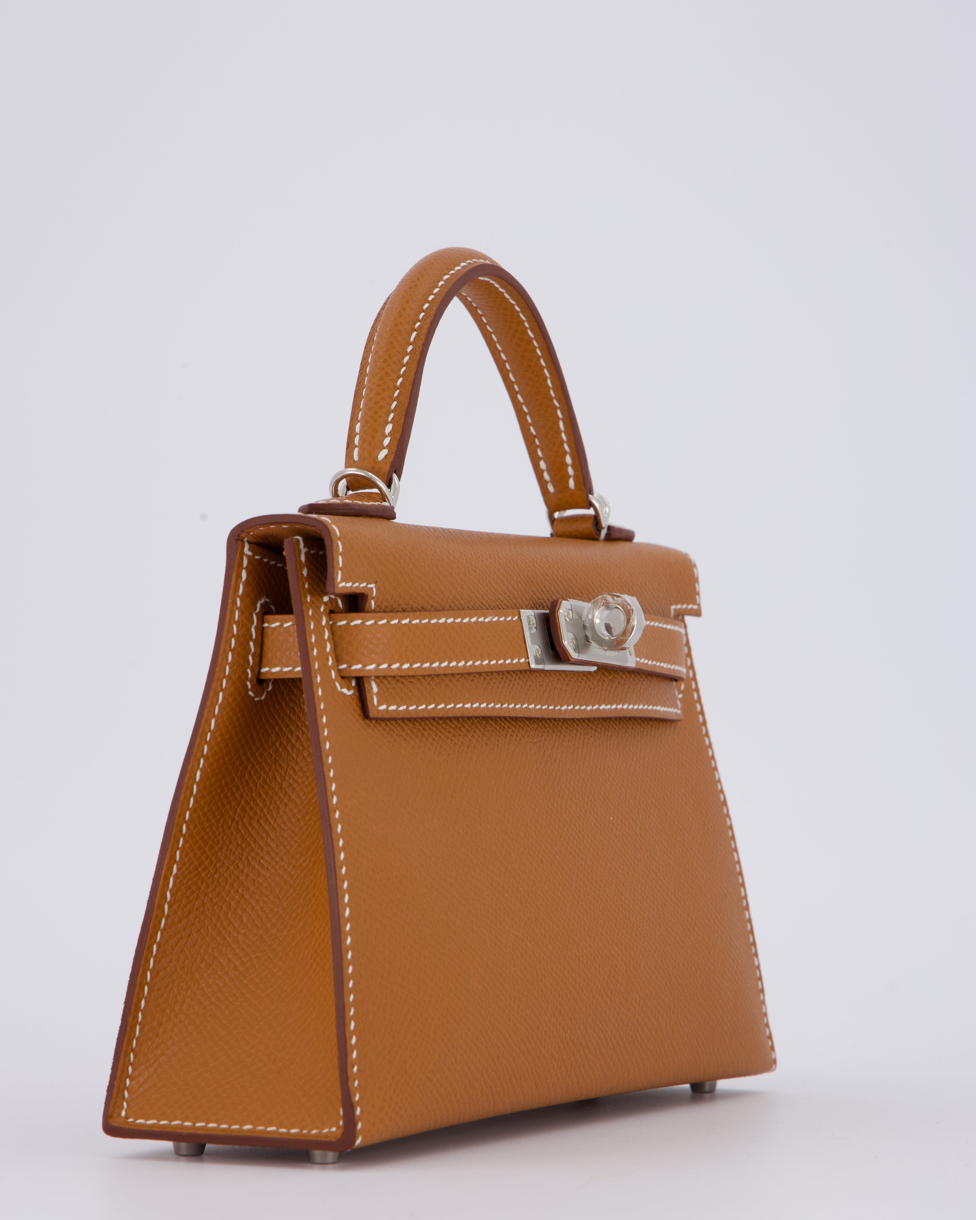 *NEW STAMP* Hermès Mini Kelly II 20 Bag in Gold Epsom Leather with Palladium Hardware