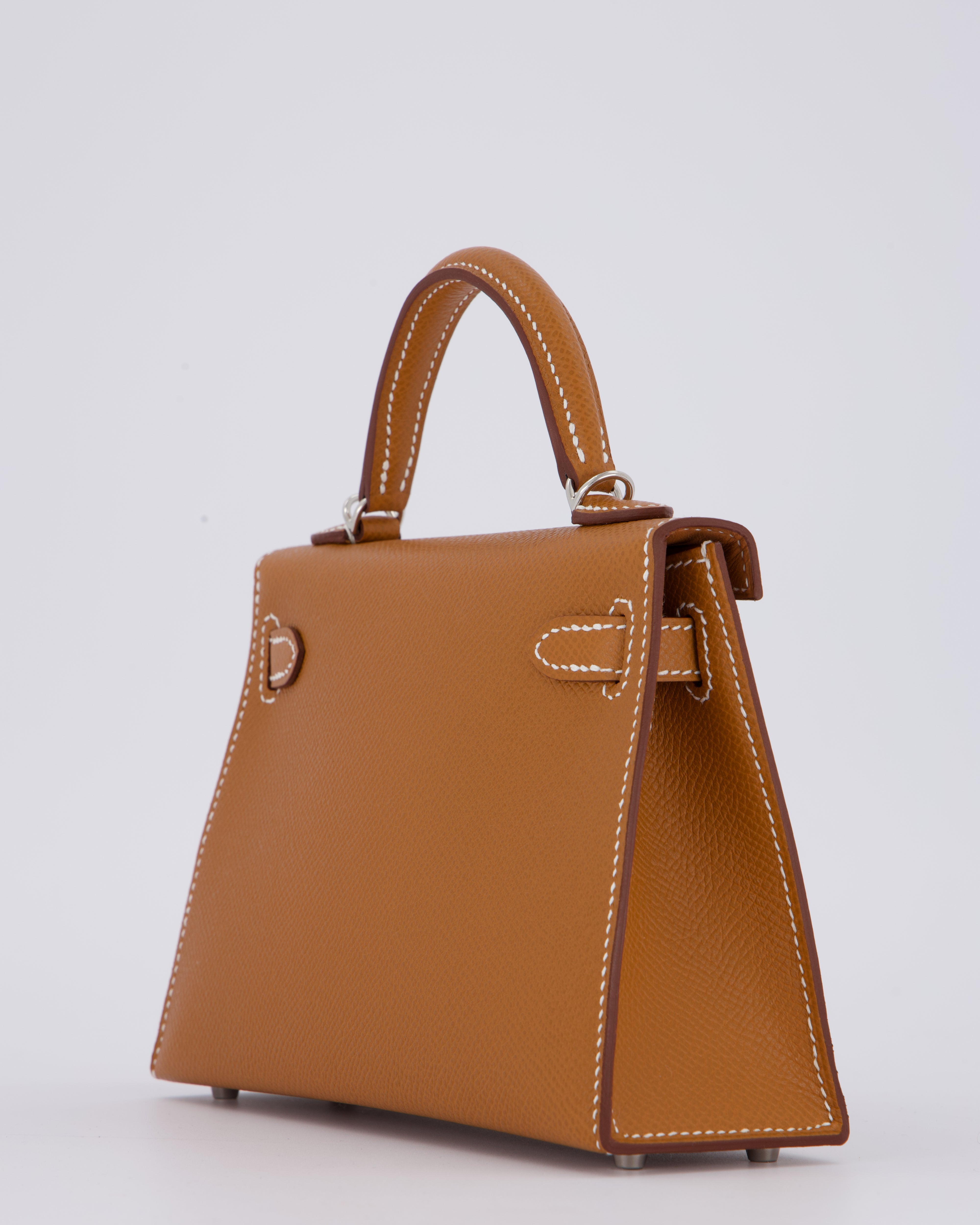 *NEW STAMP* Hermès Mini Kelly II 20 Bag in Gold Epsom Leather with Palladium Hardware