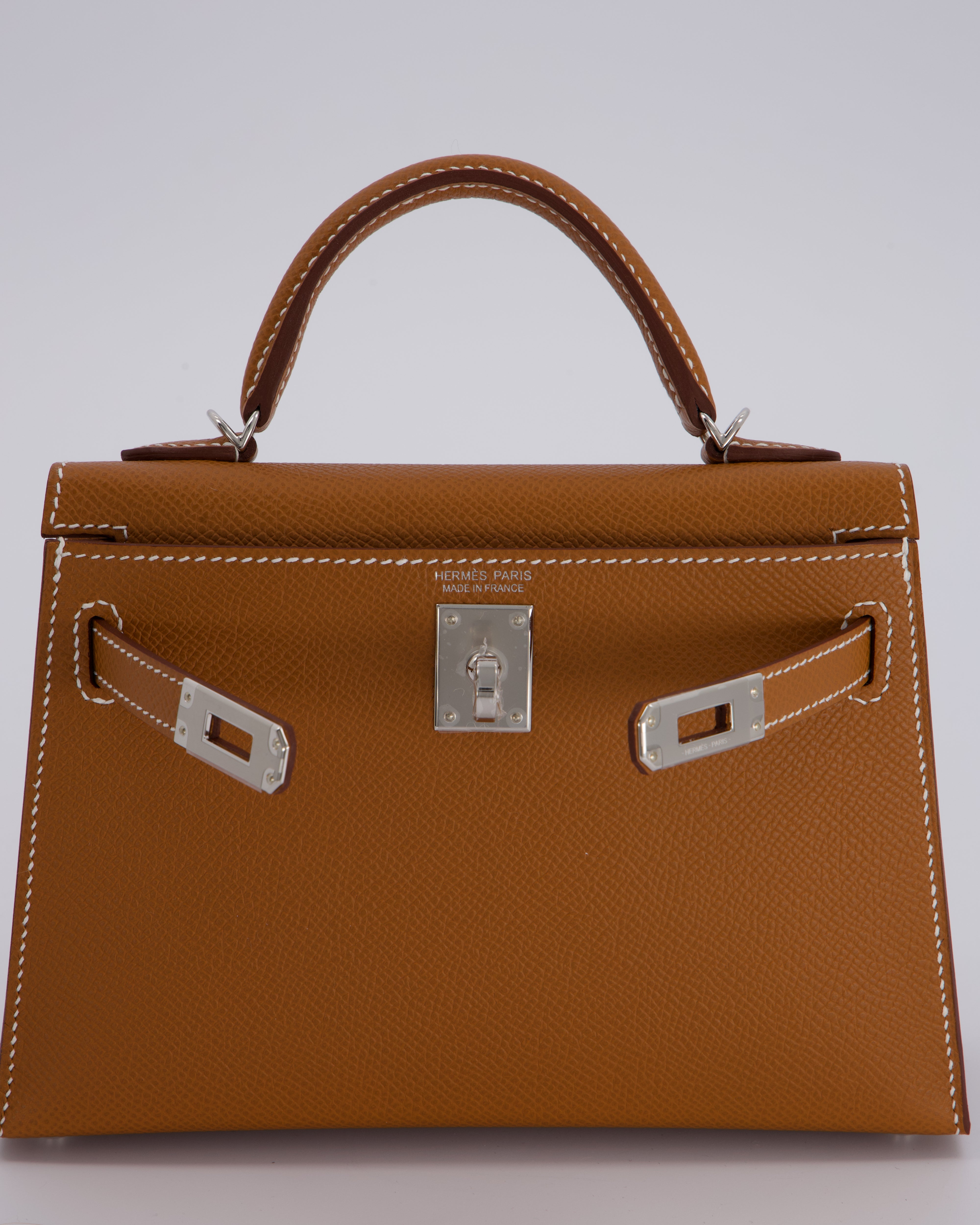 *NEW STAMP* Hermès Mini Kelly II 20 Bag in Gold Epsom Leather with Palladium Hardware
