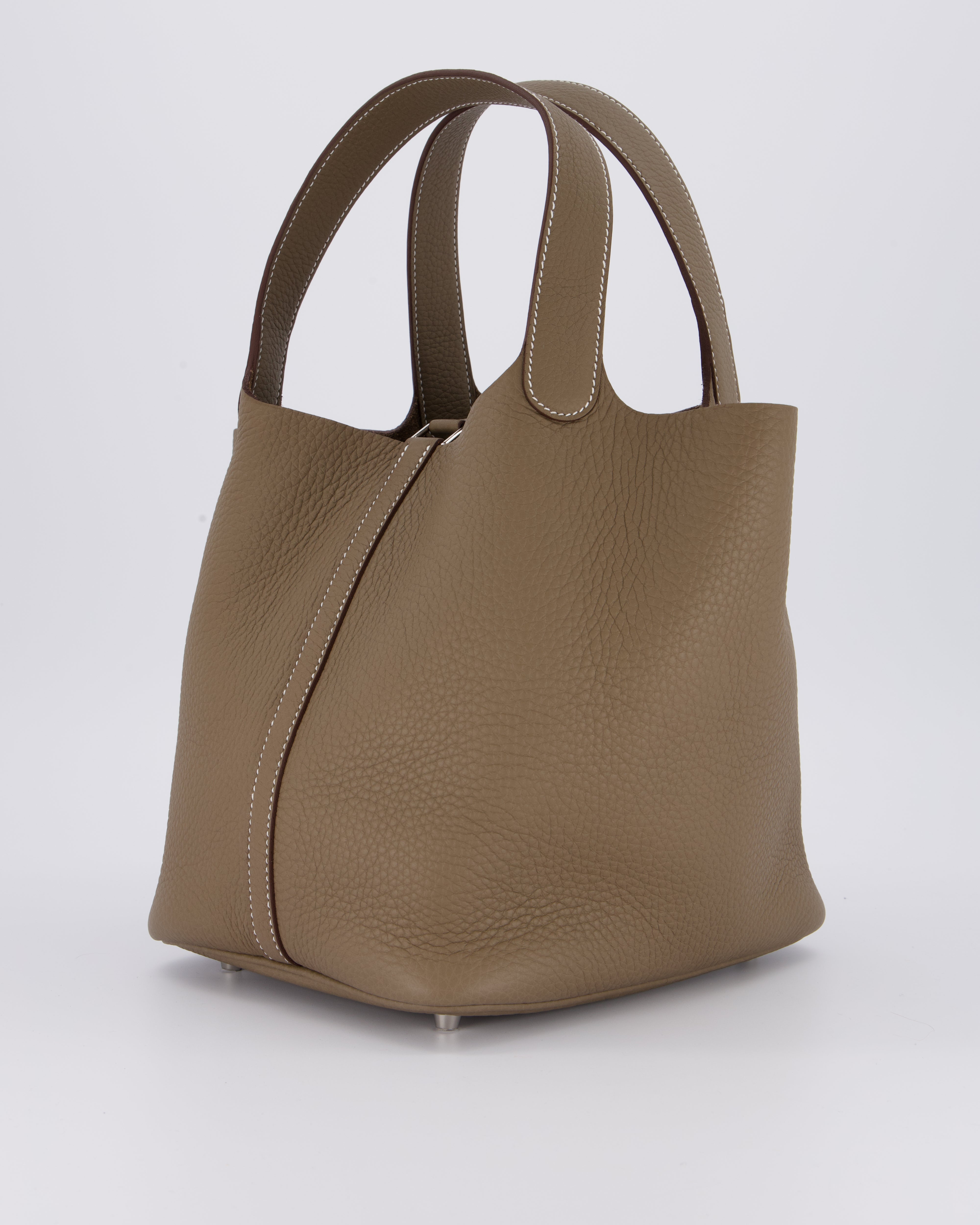 Hermès Picotin 22 Lock Bag in Etoupe Clemence Leather with Palladium Hardware