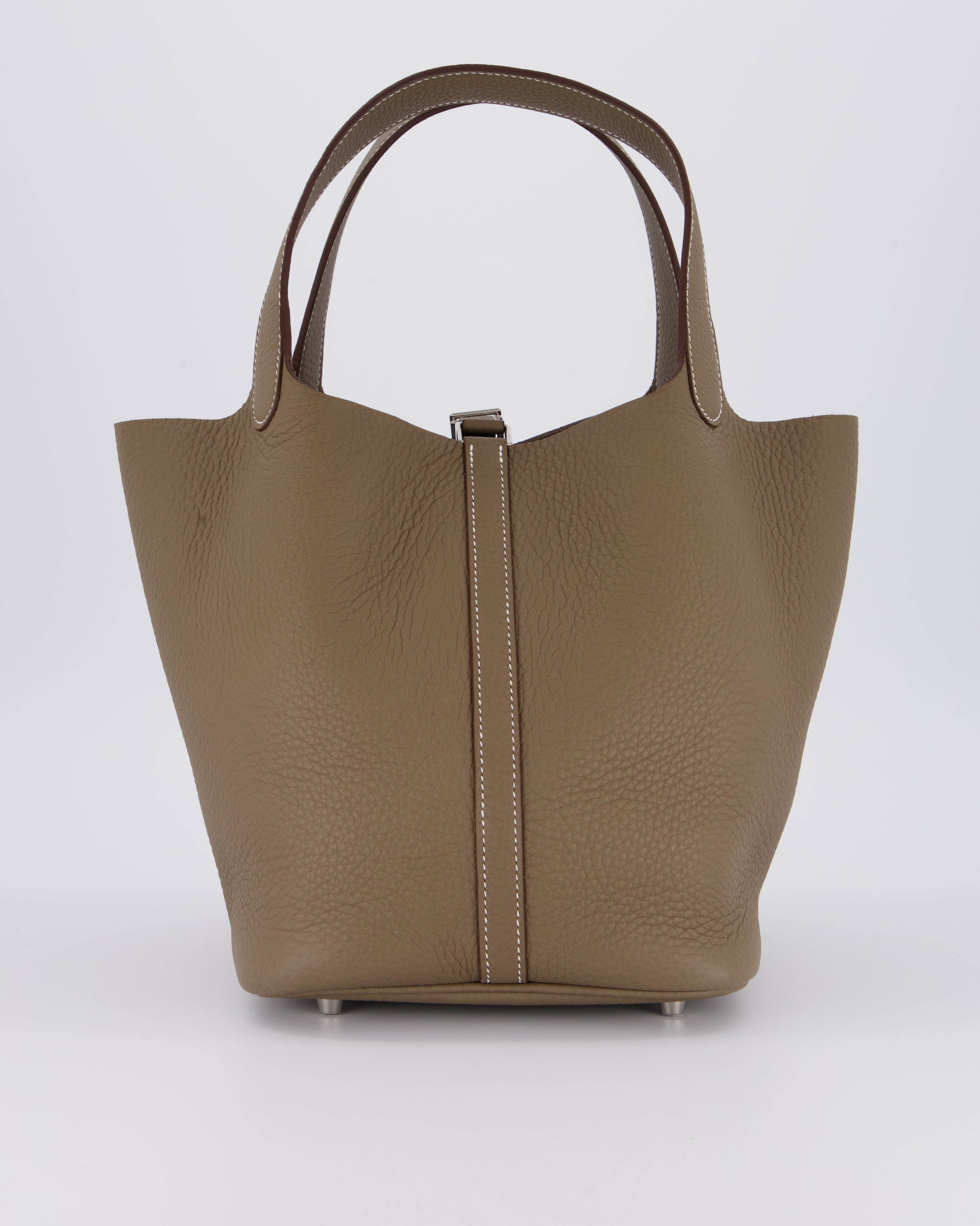 Hermès Picotin 22 Lock Bag in Etoupe Clemence Leather with Palladium Hardware