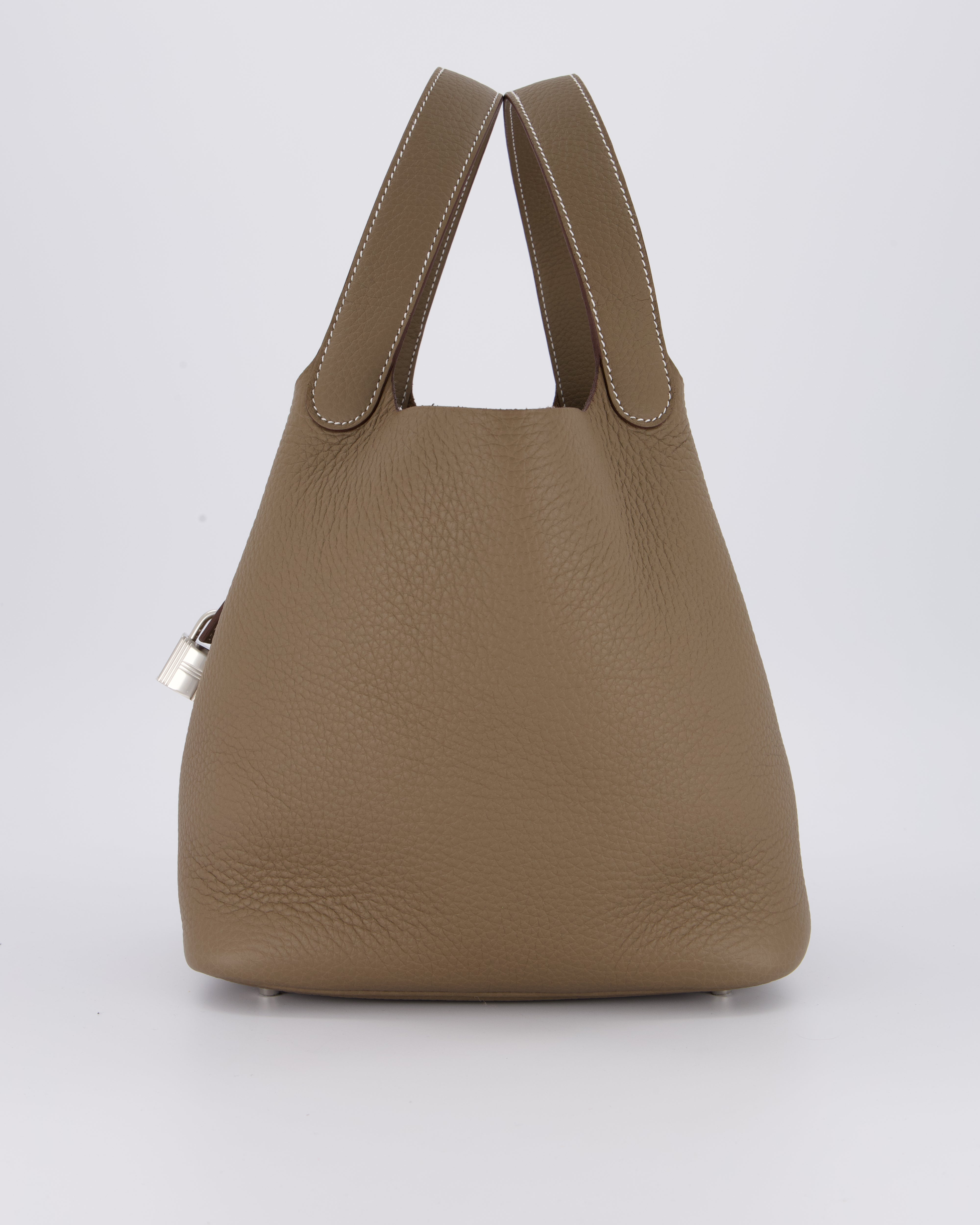 Hermès Picotin 22 Lock Bag in Etoupe Clemence Leather with Palladium Hardware