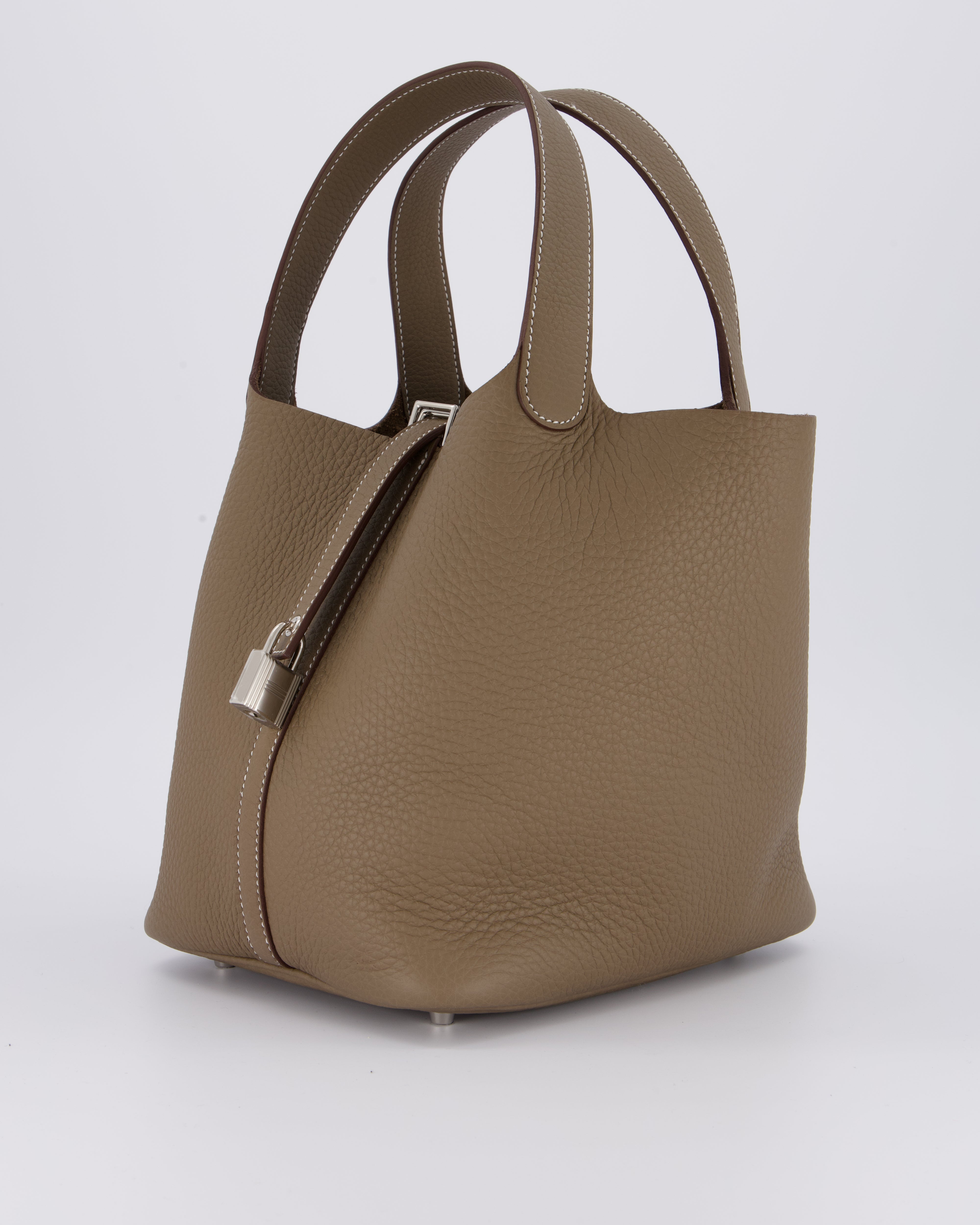 Hermès Picotin 22 Lock Bag in Etoupe Clemence Leather with Palladium Hardware