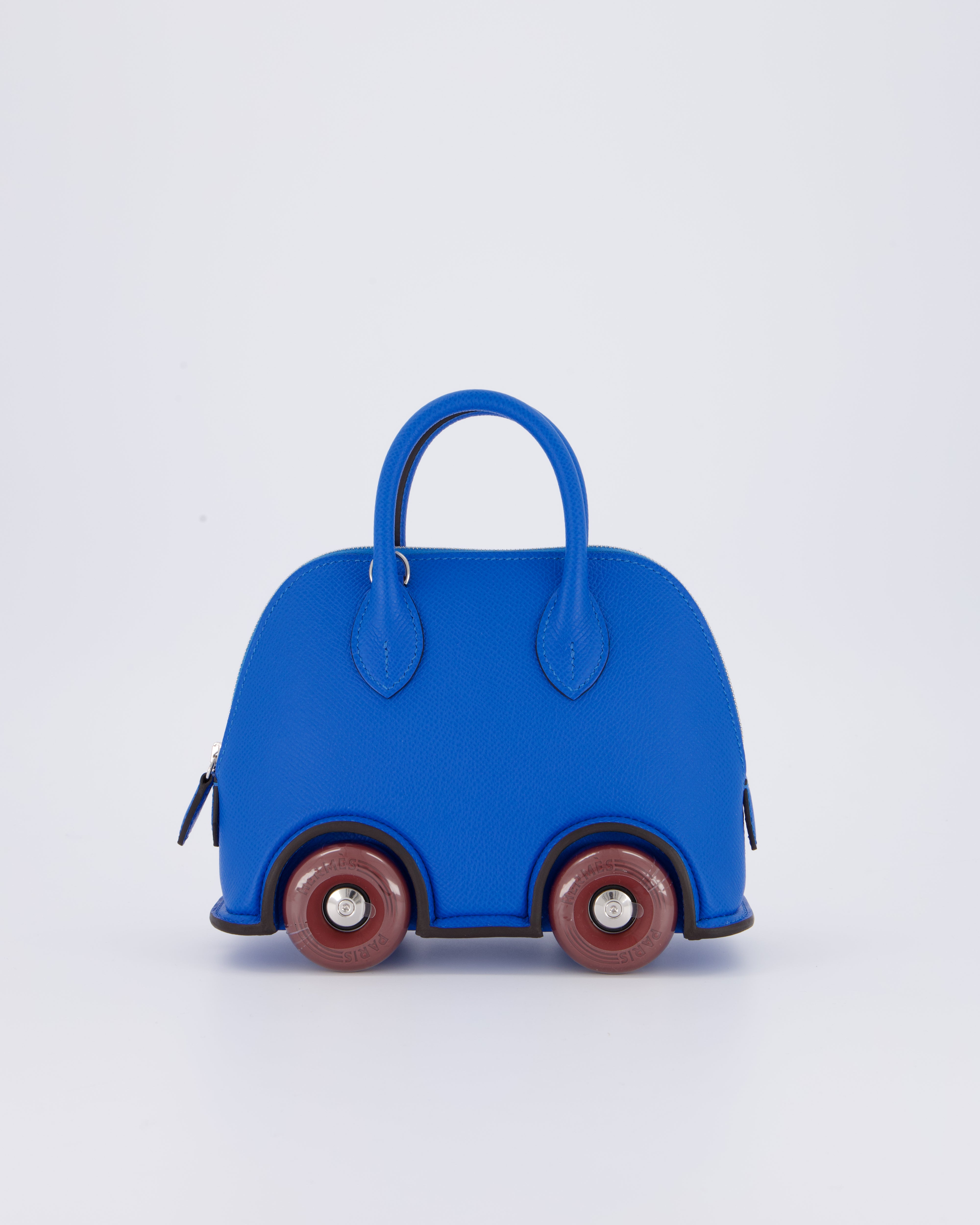*SUPER RARE & HOT* Hermès Mini Bolide on Wheels Bag in Bleu Hydra Epsom Leather with Rouge H Wheels and Palladium Hardware