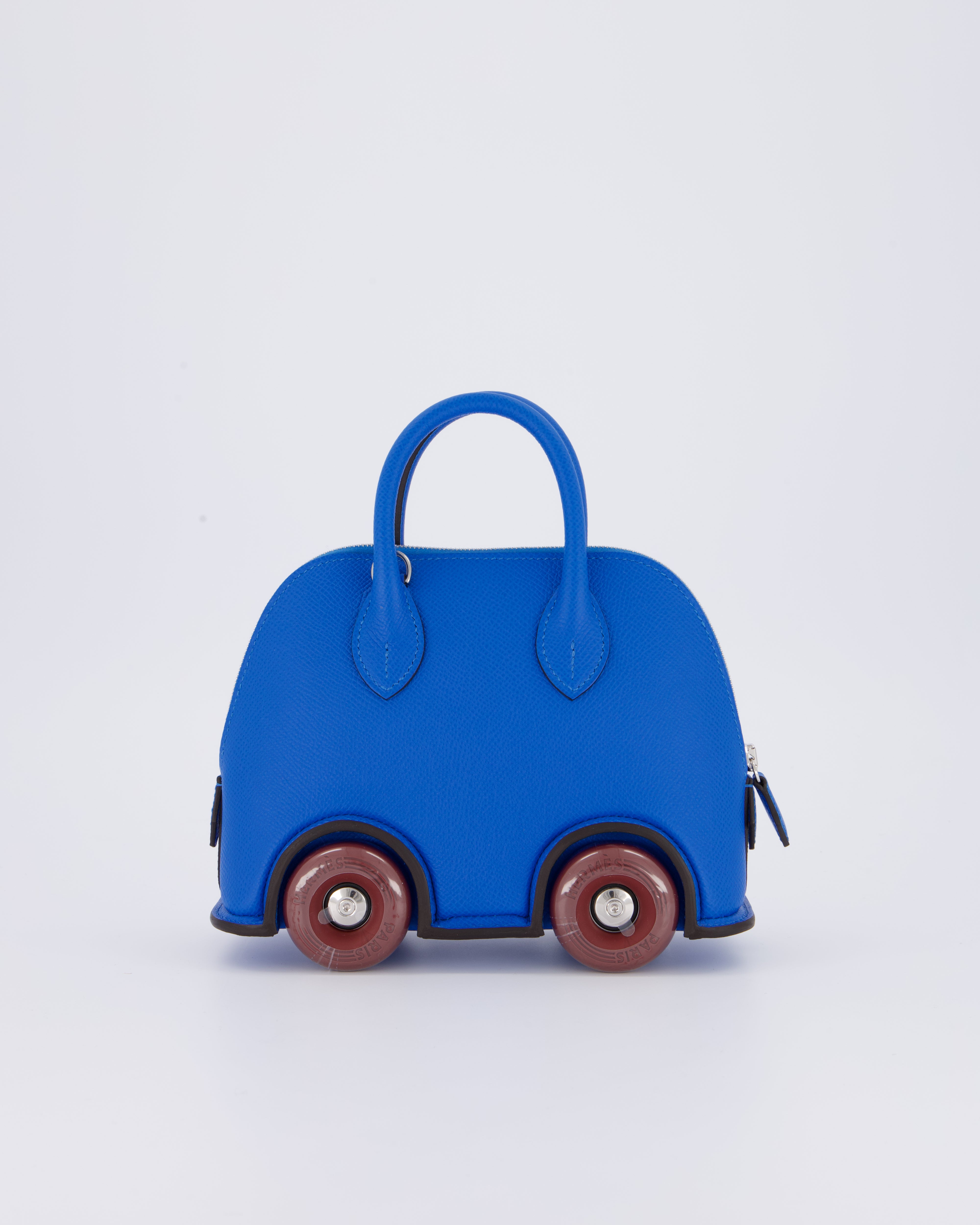 *SUPER RARE & HOT* Hermès Mini Bolide on Wheels Bag in Bleu Hydra Epsom Leather with Rouge H Wheels and Palladium Hardware