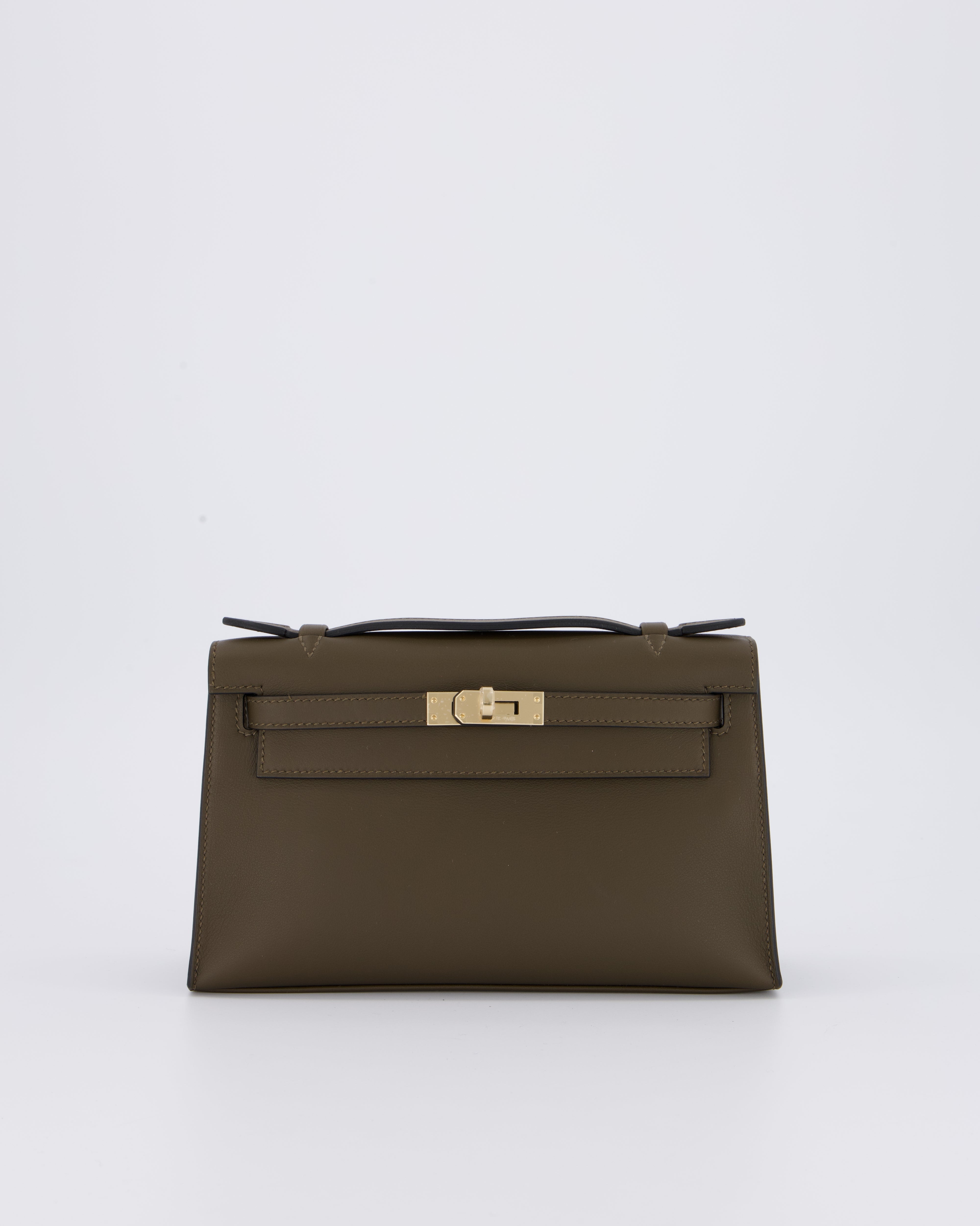 *NEW COLOUR* Hermès Mini Kelly Pochette Bag in Vert Loden Swift Leather and Permabrass Hardware