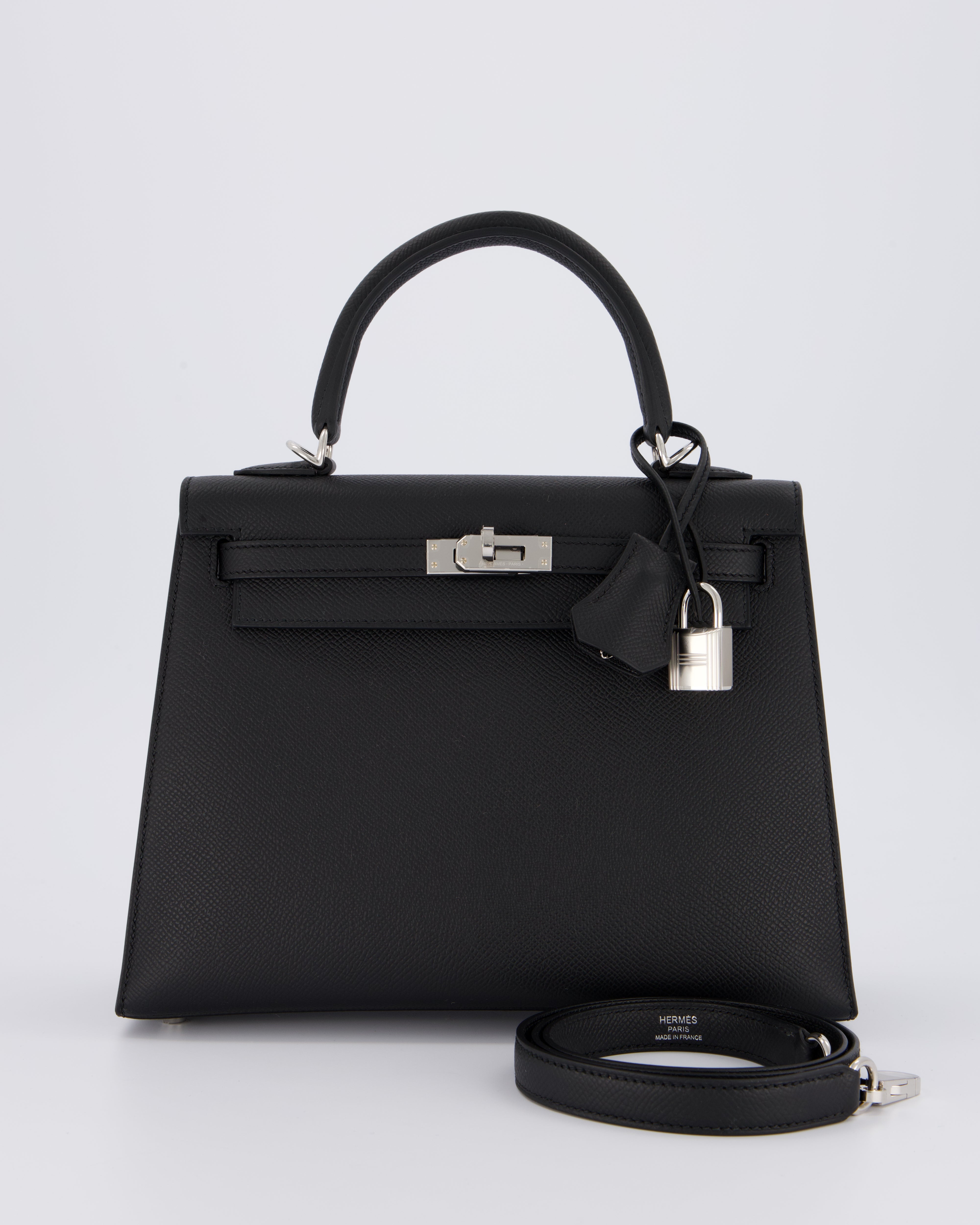 *SUPER RARE* Hermès Kelly 25 Sellier Bag in Noir Epsom Leather with Palladium Hardware