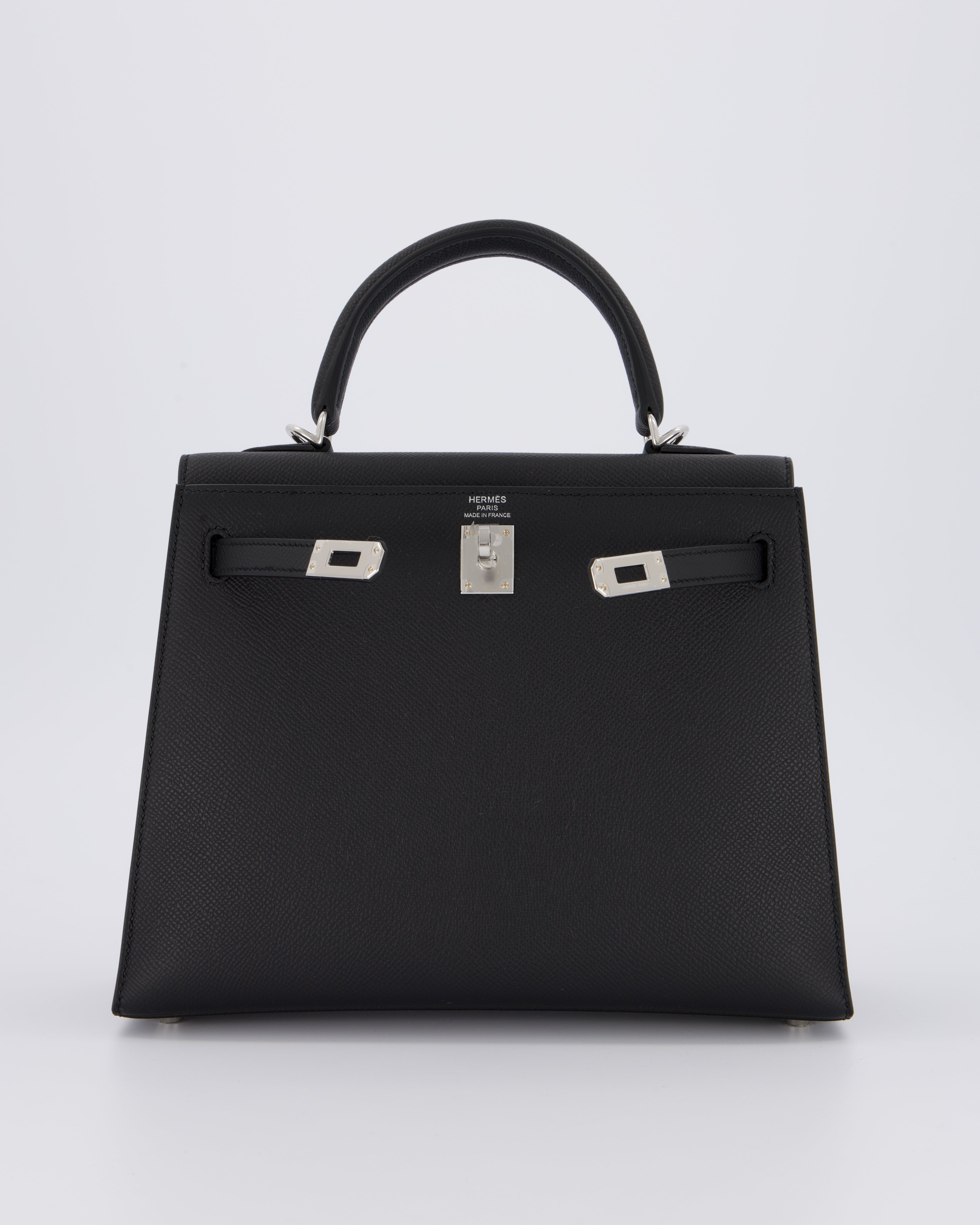 *SUPER RARE* Hermès Kelly 25 Sellier Bag in Noir Epsom Leather with Palladium Hardware
