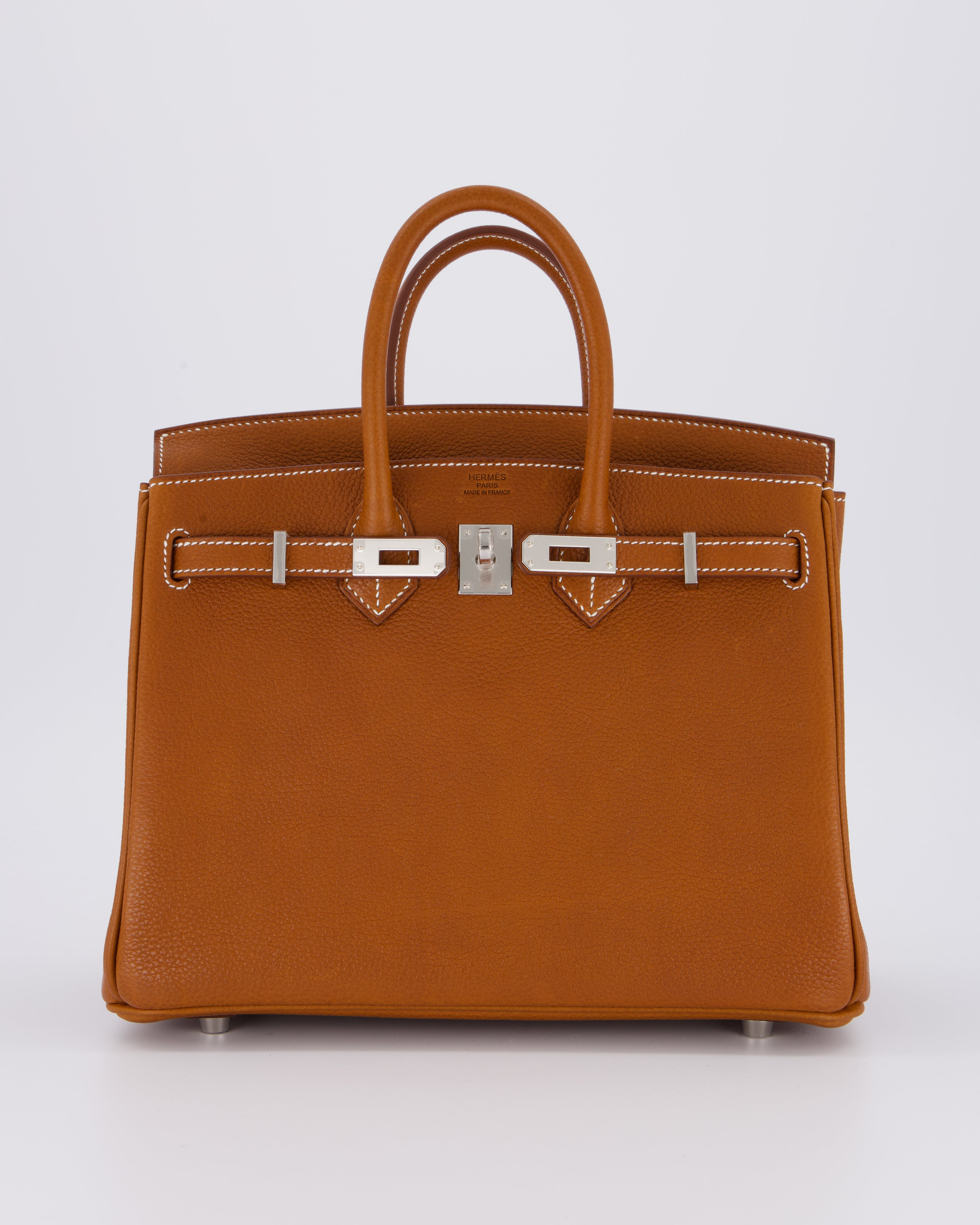 *NEW STAMP* Hermès Birkin 25 Retourne Bag in Fauve Barenia Faubourg Leather and Palladium Hardware