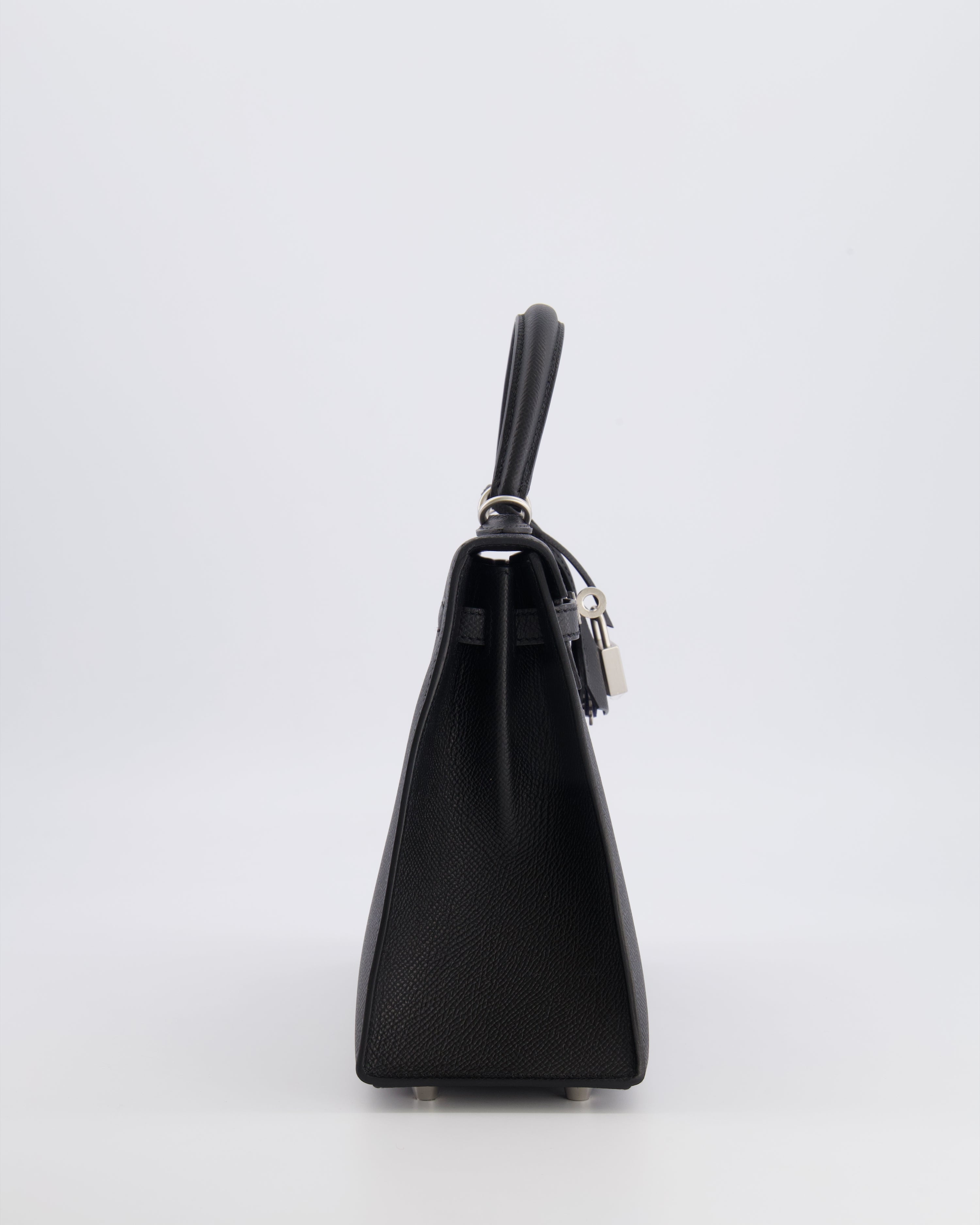 Hermès HSS Kelly 25 Sellier Bag in Noir Epsom Leather and Bleu Zellige Interior with Brushed Palladium Hardware
