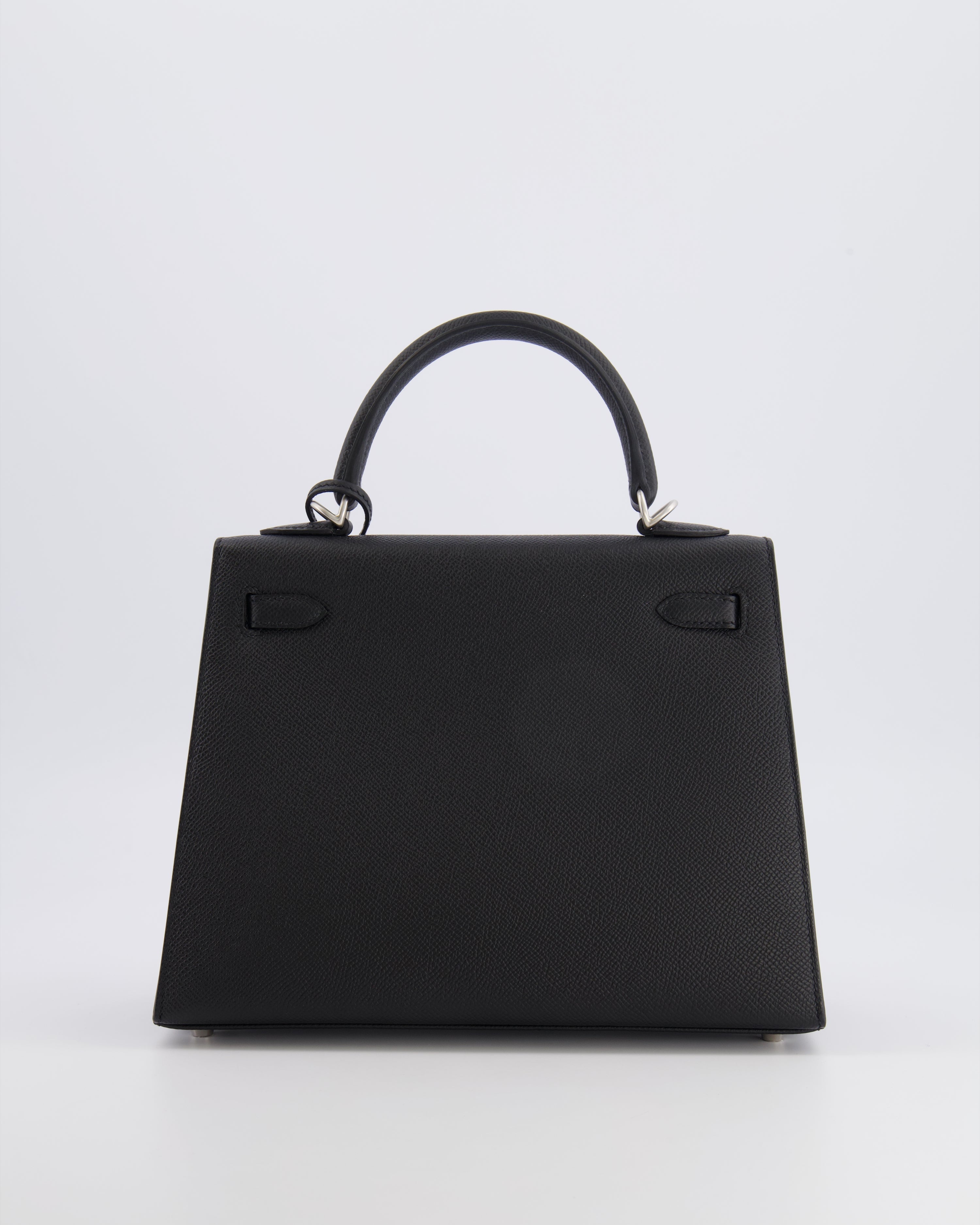 Hermès HSS Kelly 25 Sellier Bag in Noir Epsom Leather and Bleu Zellige Interior with Brushed Palladium Hardware